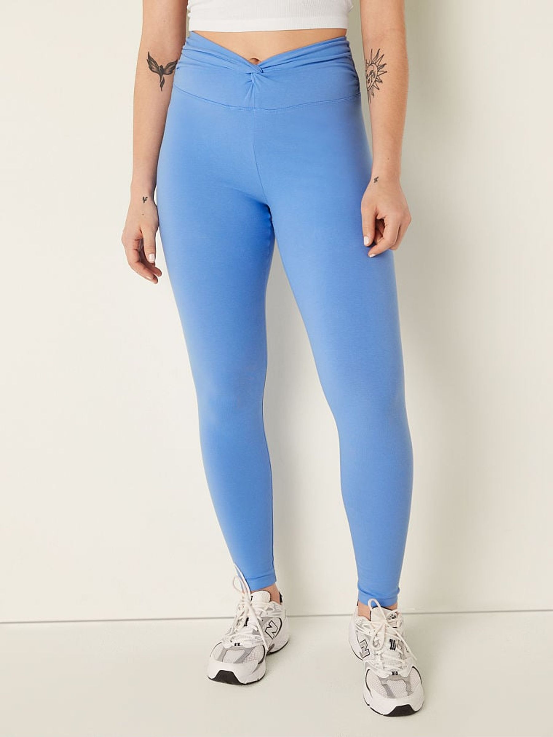 Cornflower Blue Cotton Twist Waist Full Length Leggings - Image 1 of 4