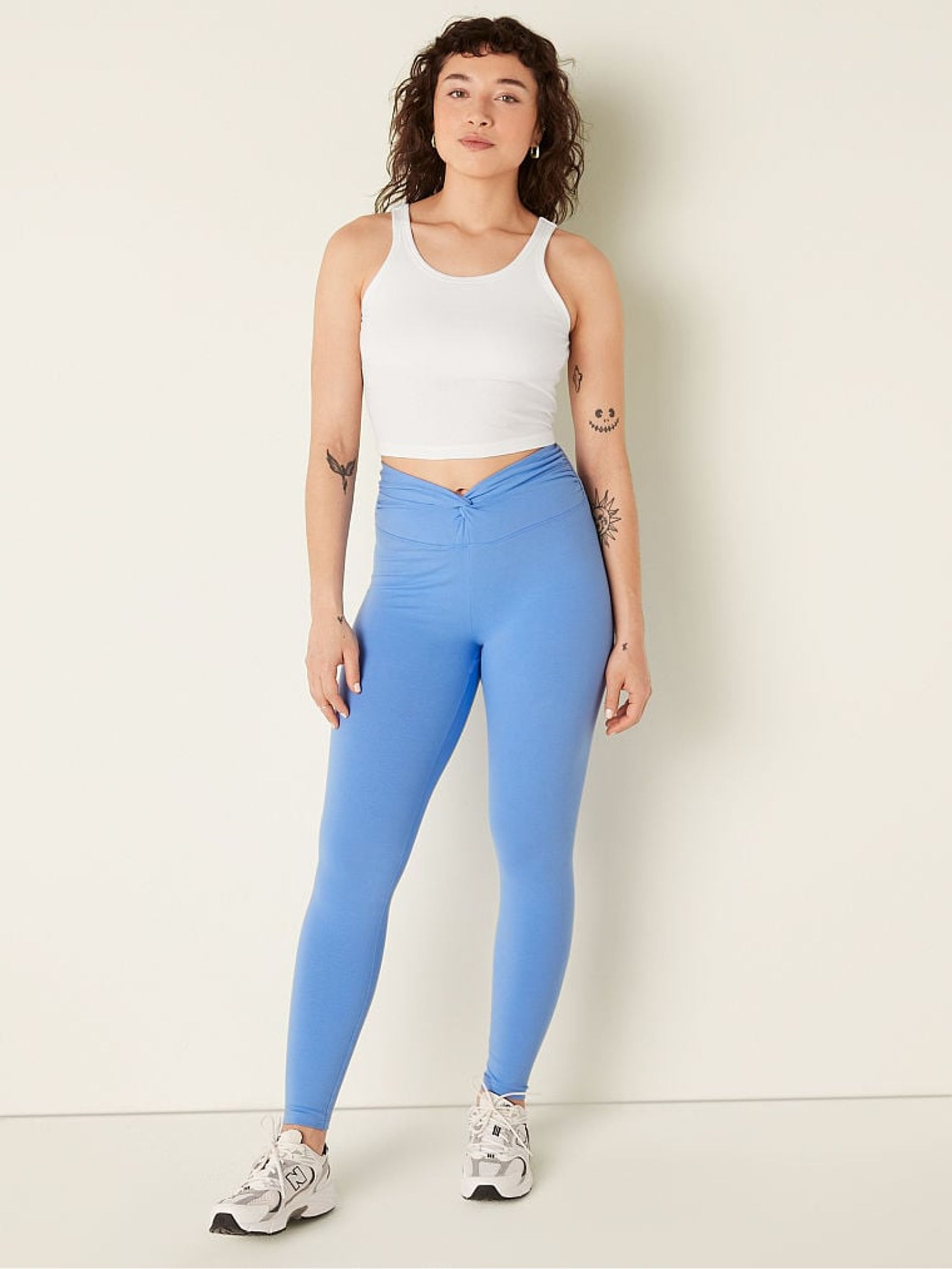 Cornflower Blue Cotton Twist Waist Full Length Leggings - Image 3 of 4