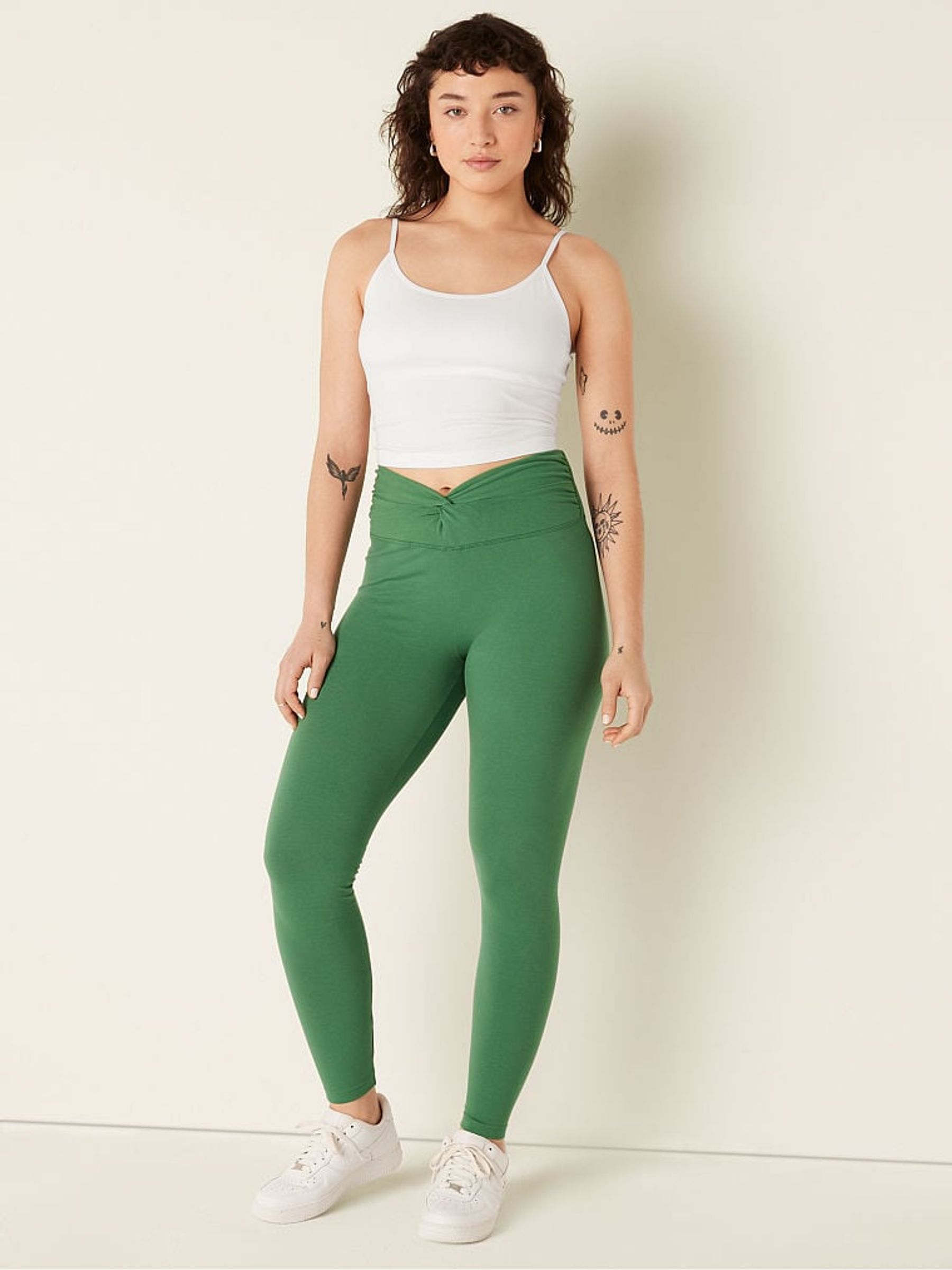 Forest Pine Green Cotton Twist Waist Full Length Leggings - Image 3 of 4