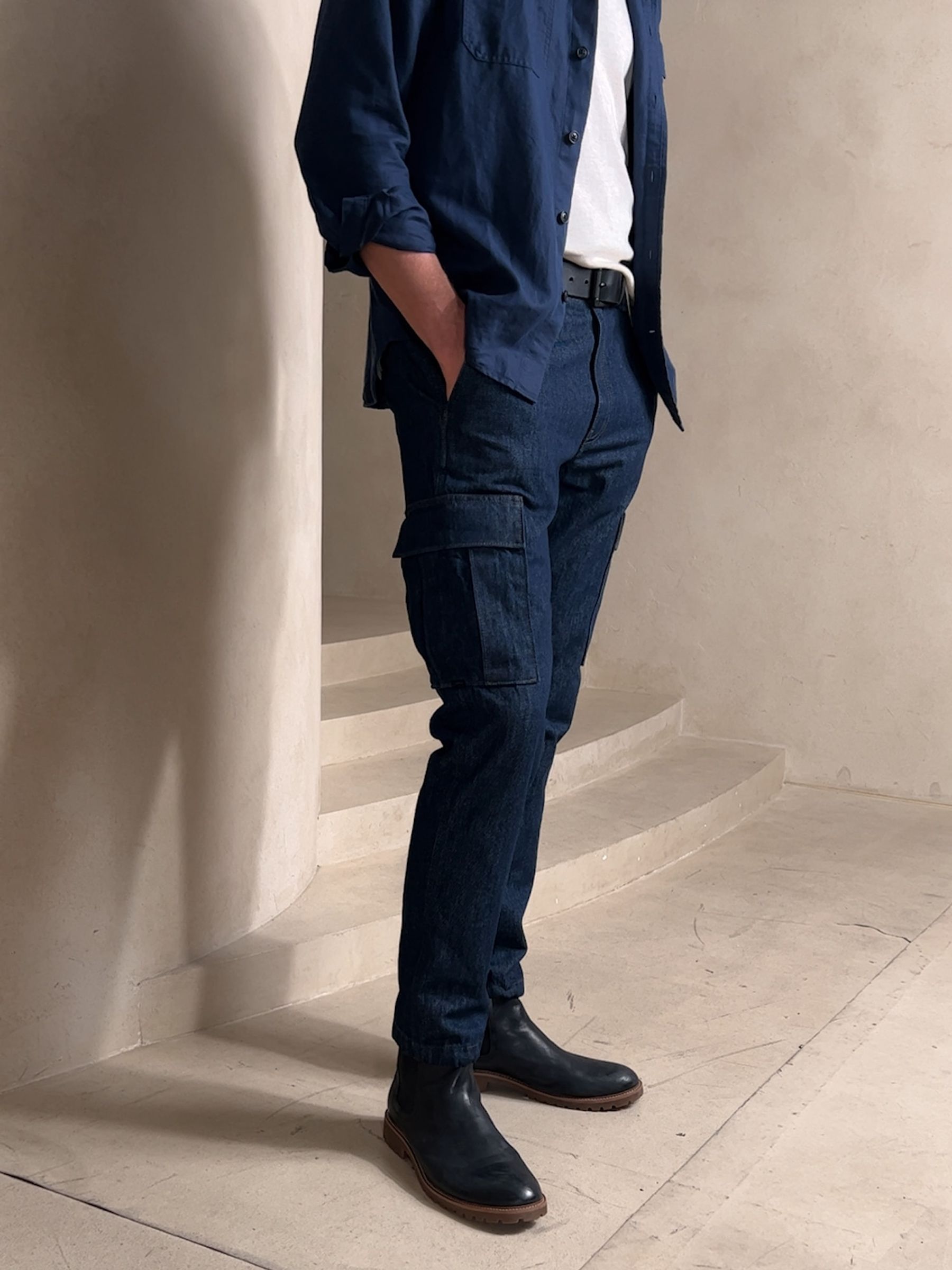 Banana Republic Blue Tapered Denim Cargo trousers - Image 1 of 5