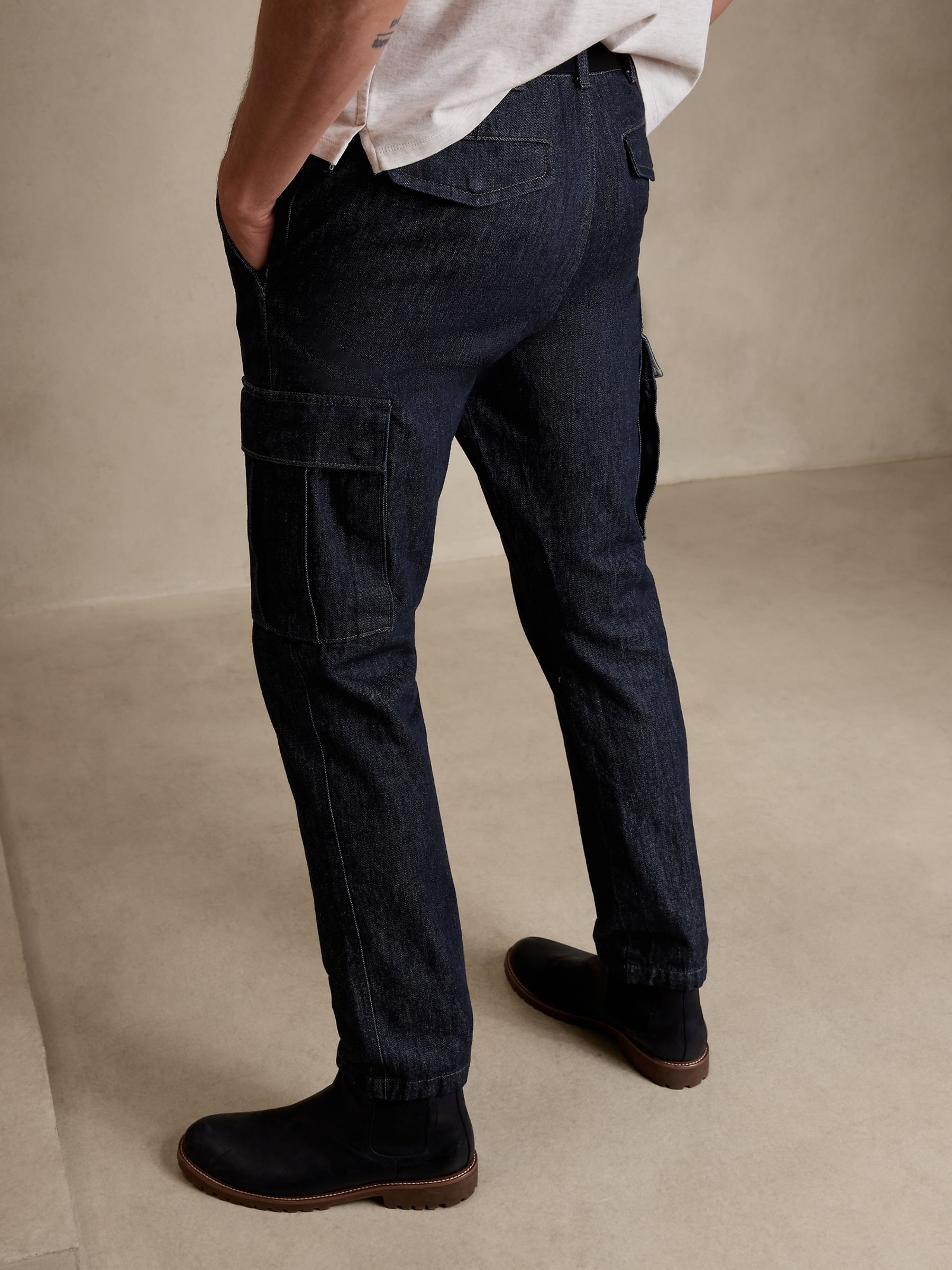 Banana Republic Blue Tapered Denim Cargo trousers - Image 2 of 5
