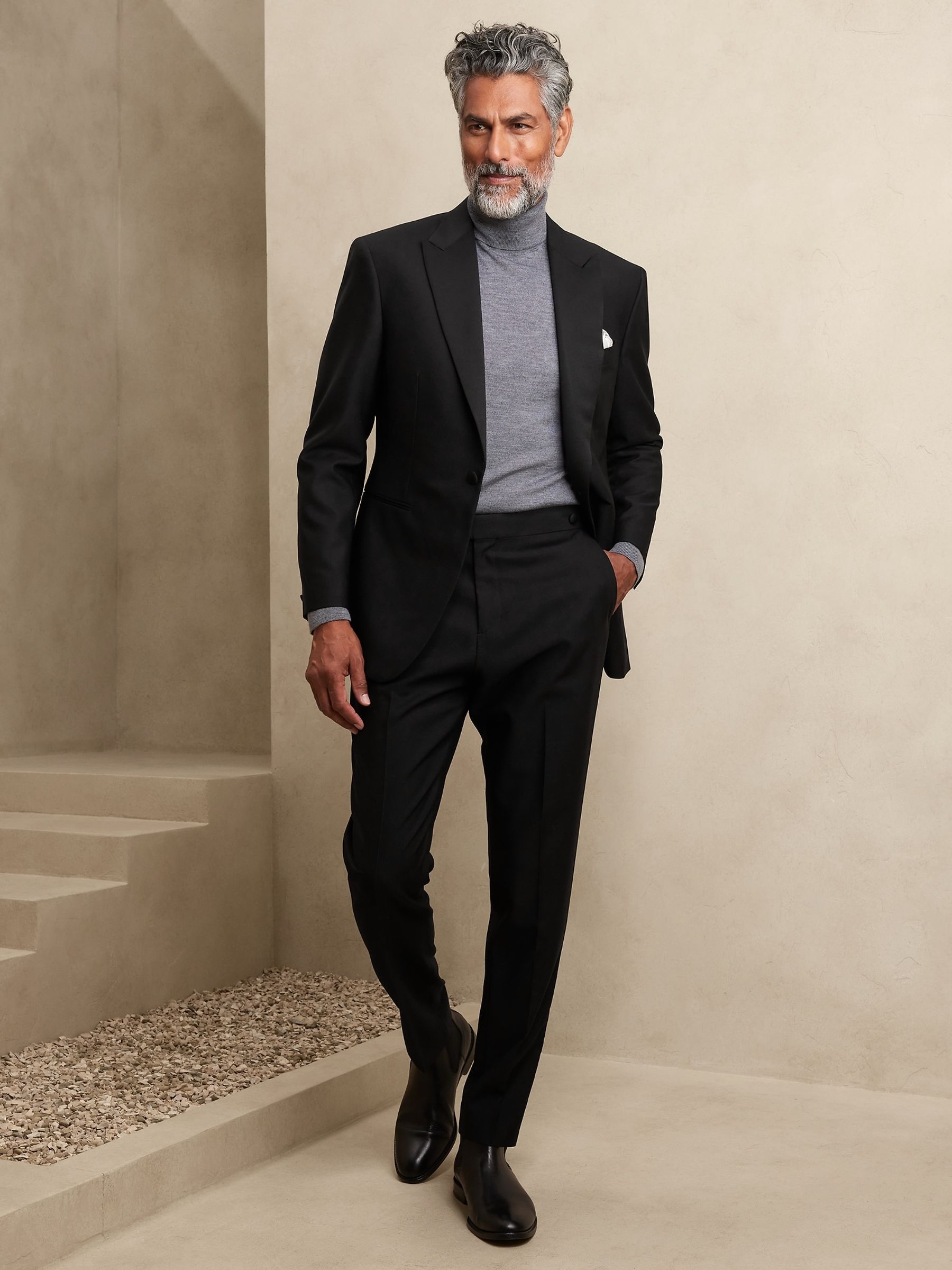 Banana Republic Black Barathea Tuxedo Trousers - Image 1 of 5