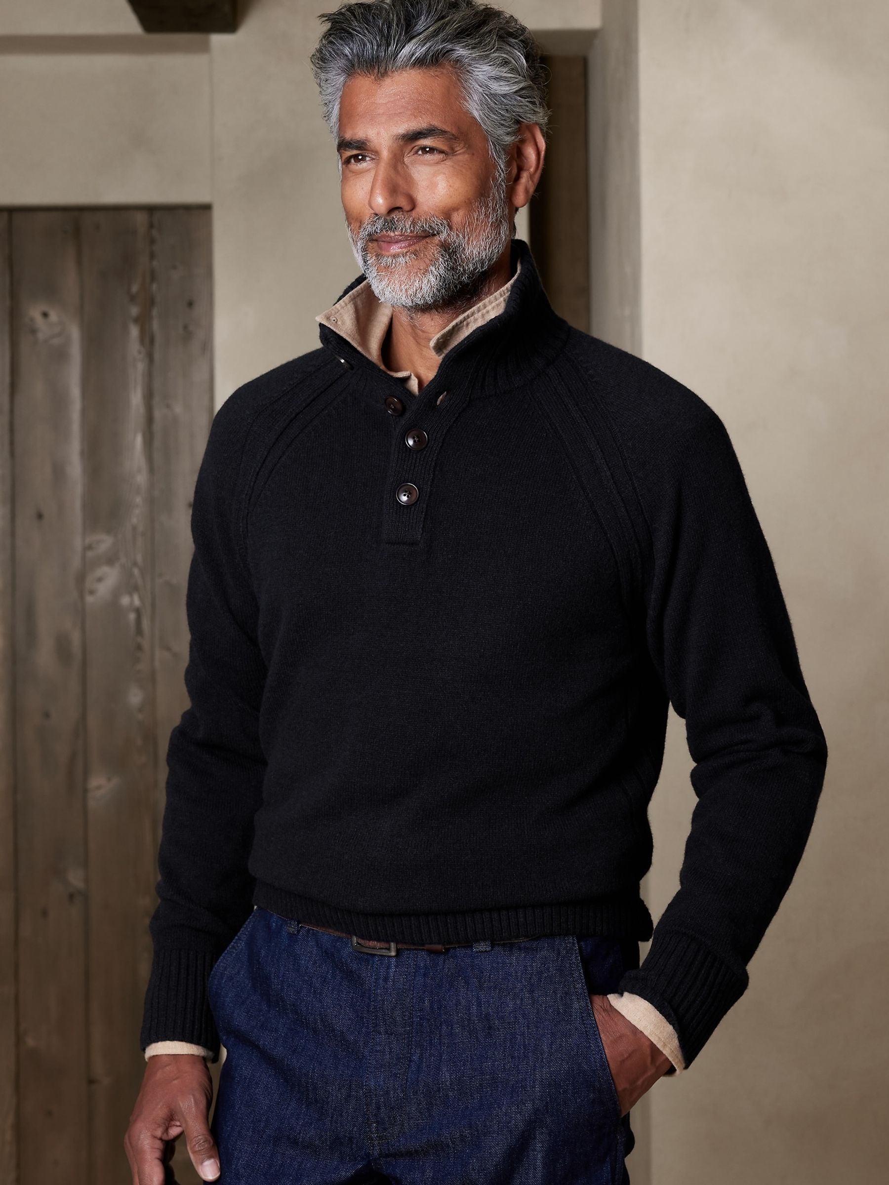 Banana Republic Navy Blue Mock-Neck Jumper - Image 1 of 1