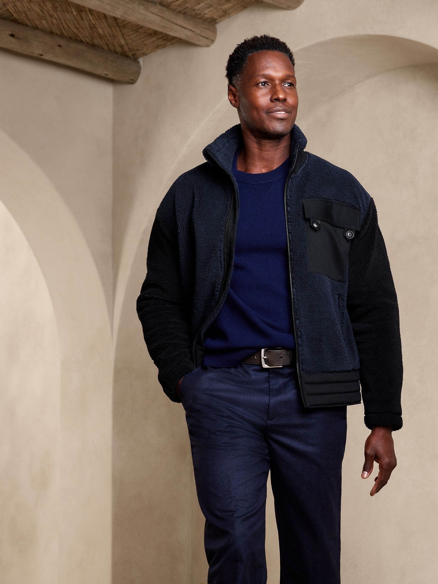 Banana Republic Black Sherpa Moto Jacket | Gap