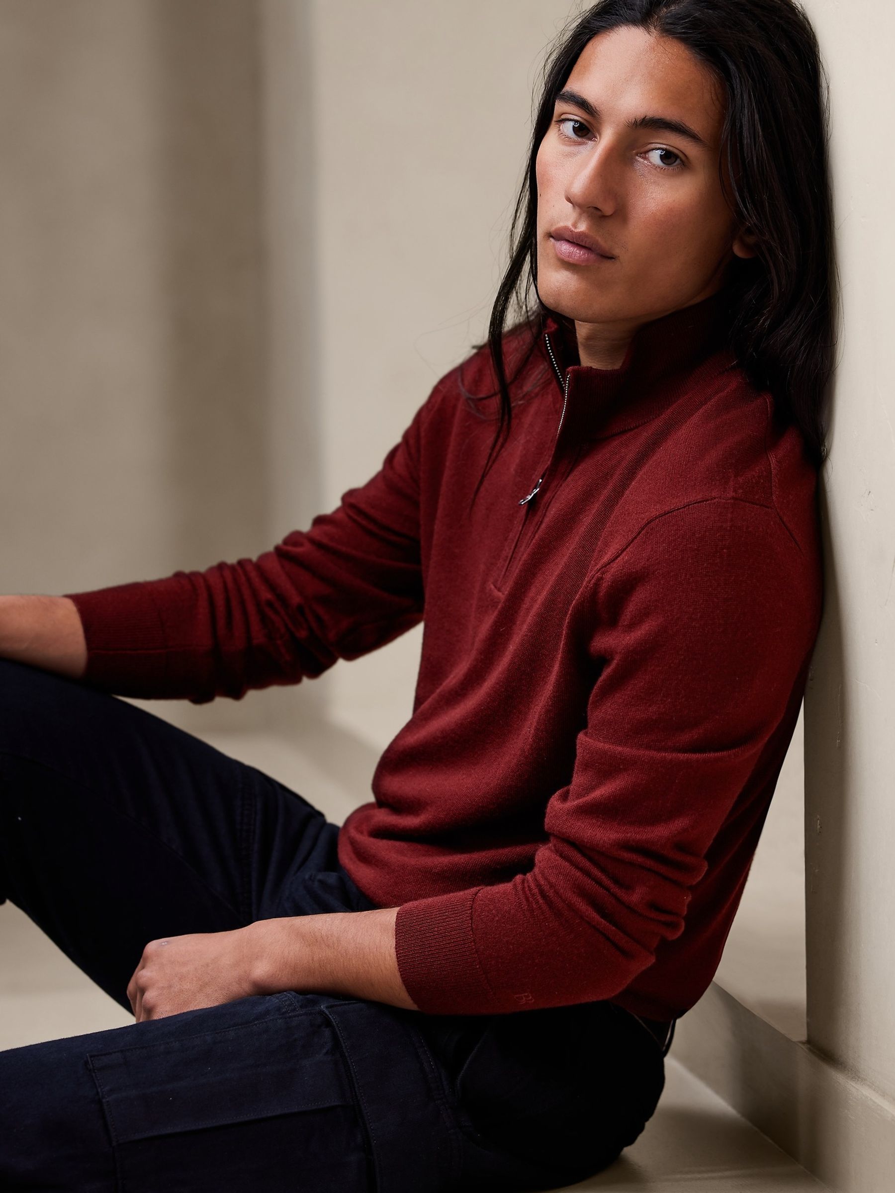 Banana Republic Red Merino Quarter Zip Jumper - Image 1 of 1 Banana Republic Red Merino Quarter Zip Jumper - Image 1 of 1