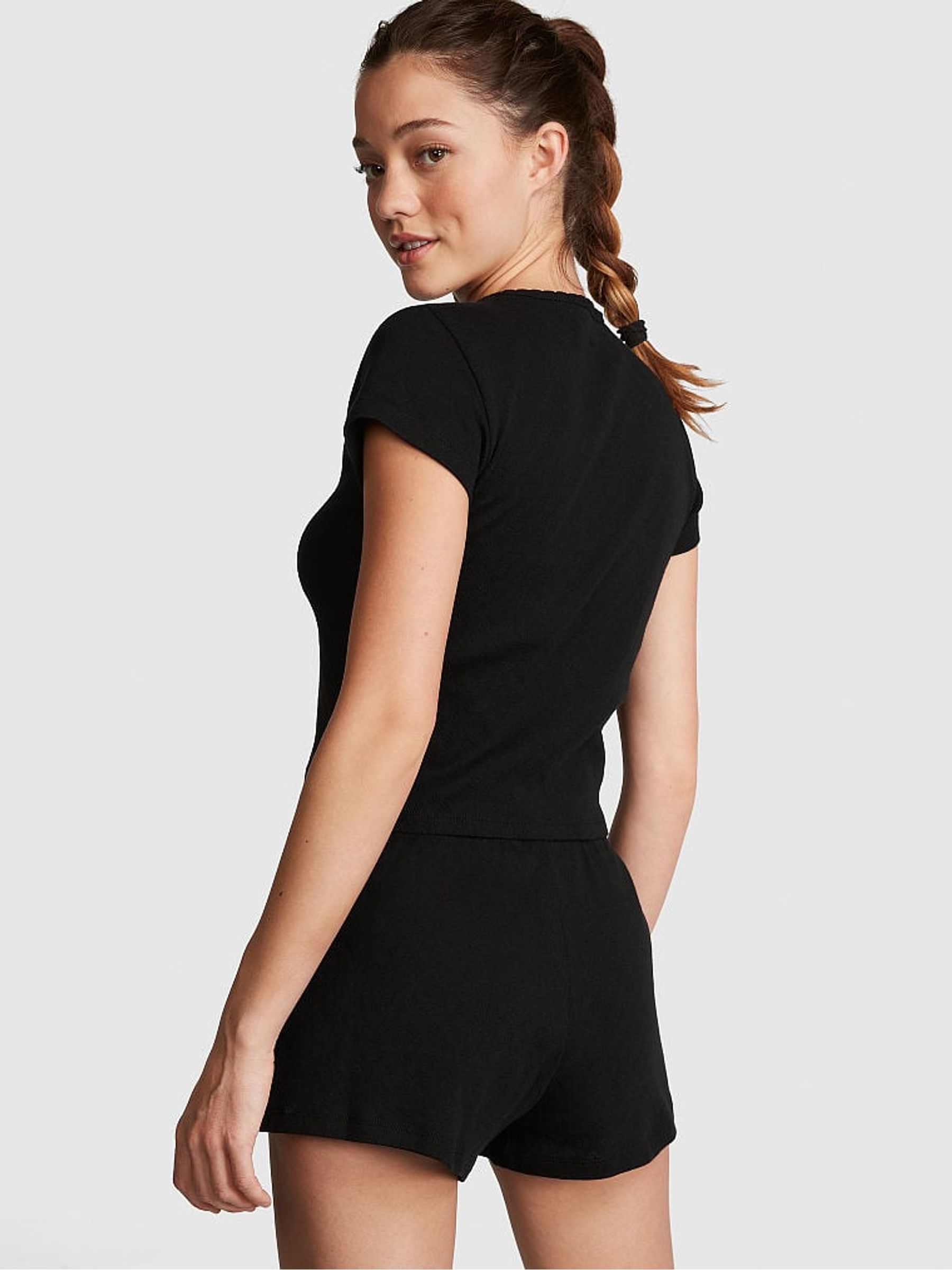 Pure Black Heart Pointelle Short Pyjama Set - Image 2 of 4
