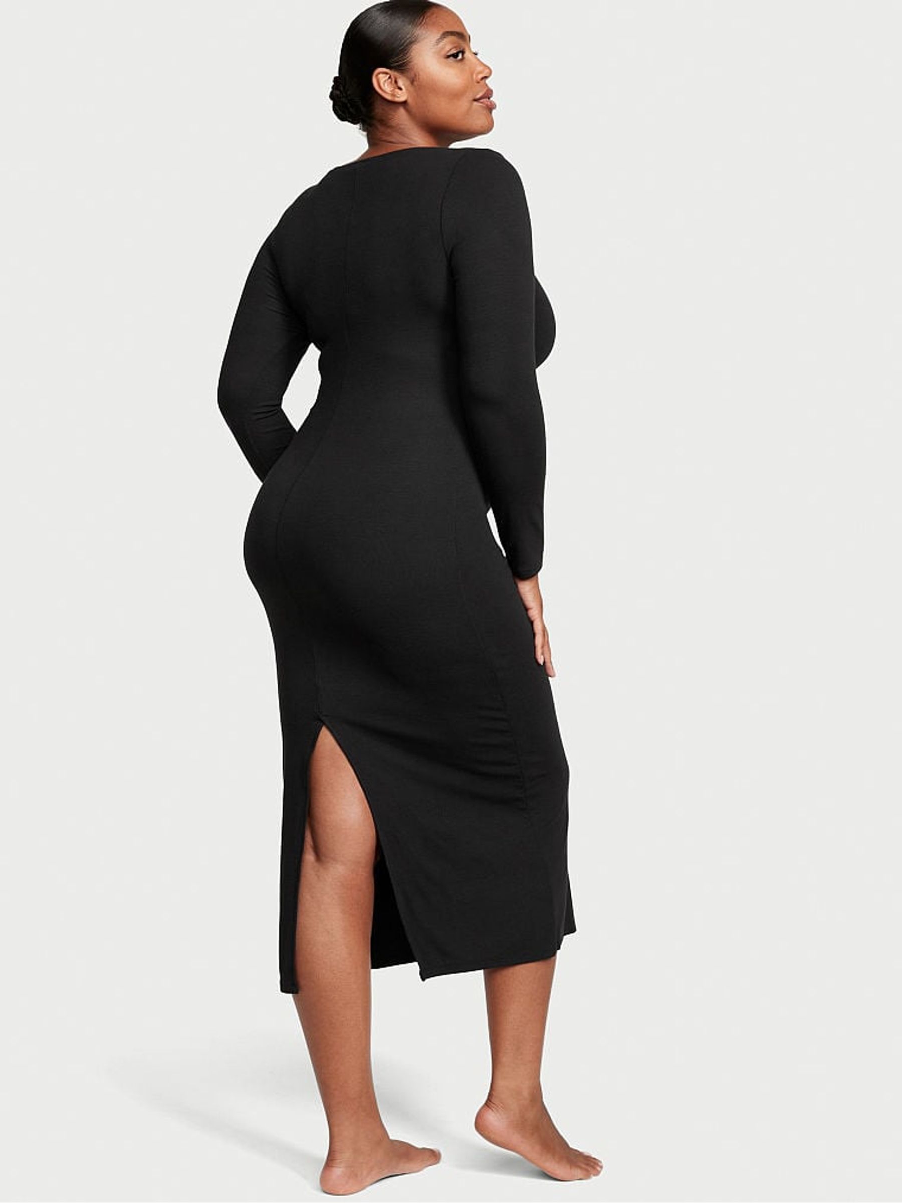 Black Ribbed Modal Long Slip Dress - Image 2 of 3