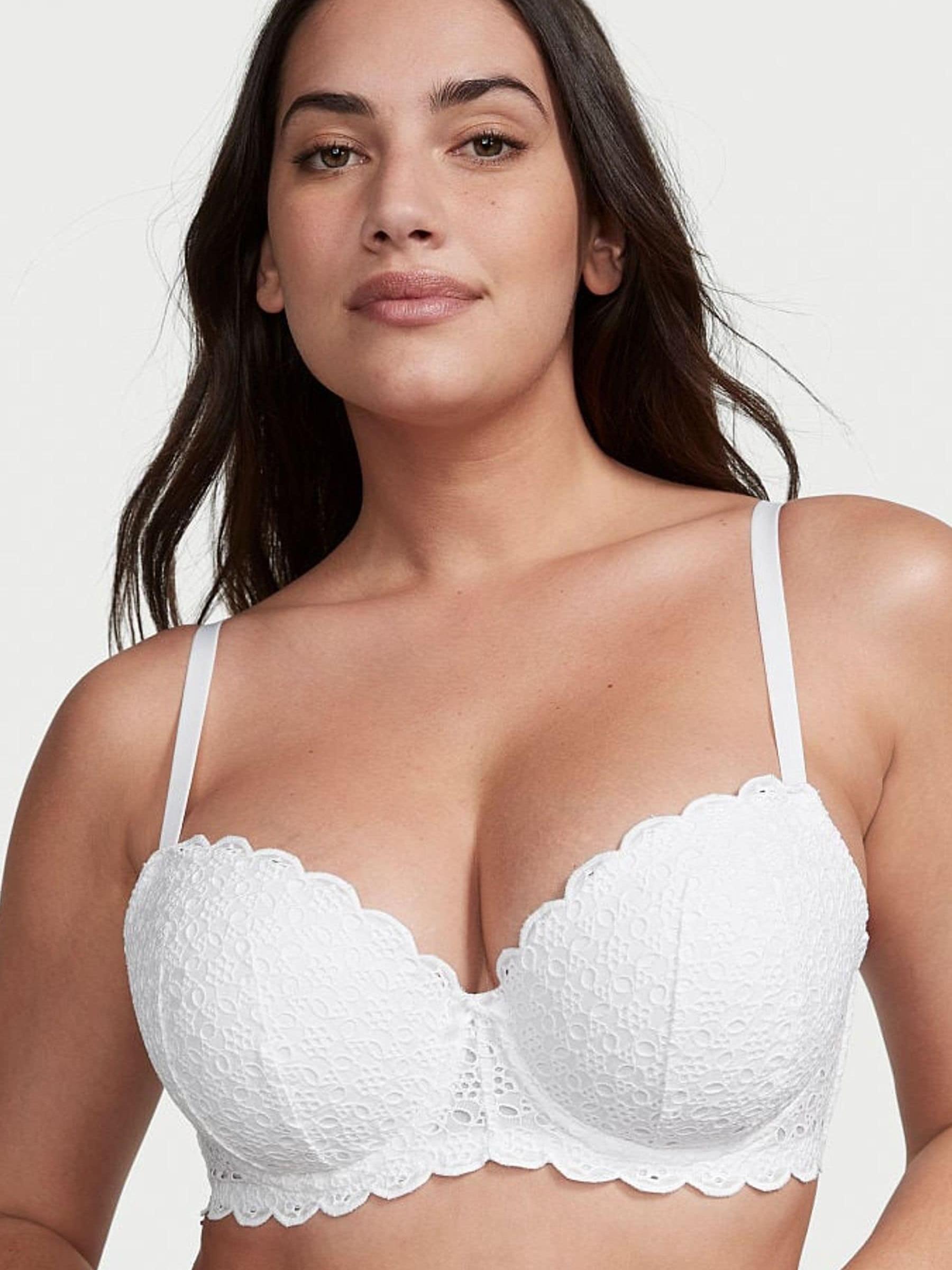 White Lightly Lined Demi Broderie Scalloped Trim Bra - Image 1 of 4