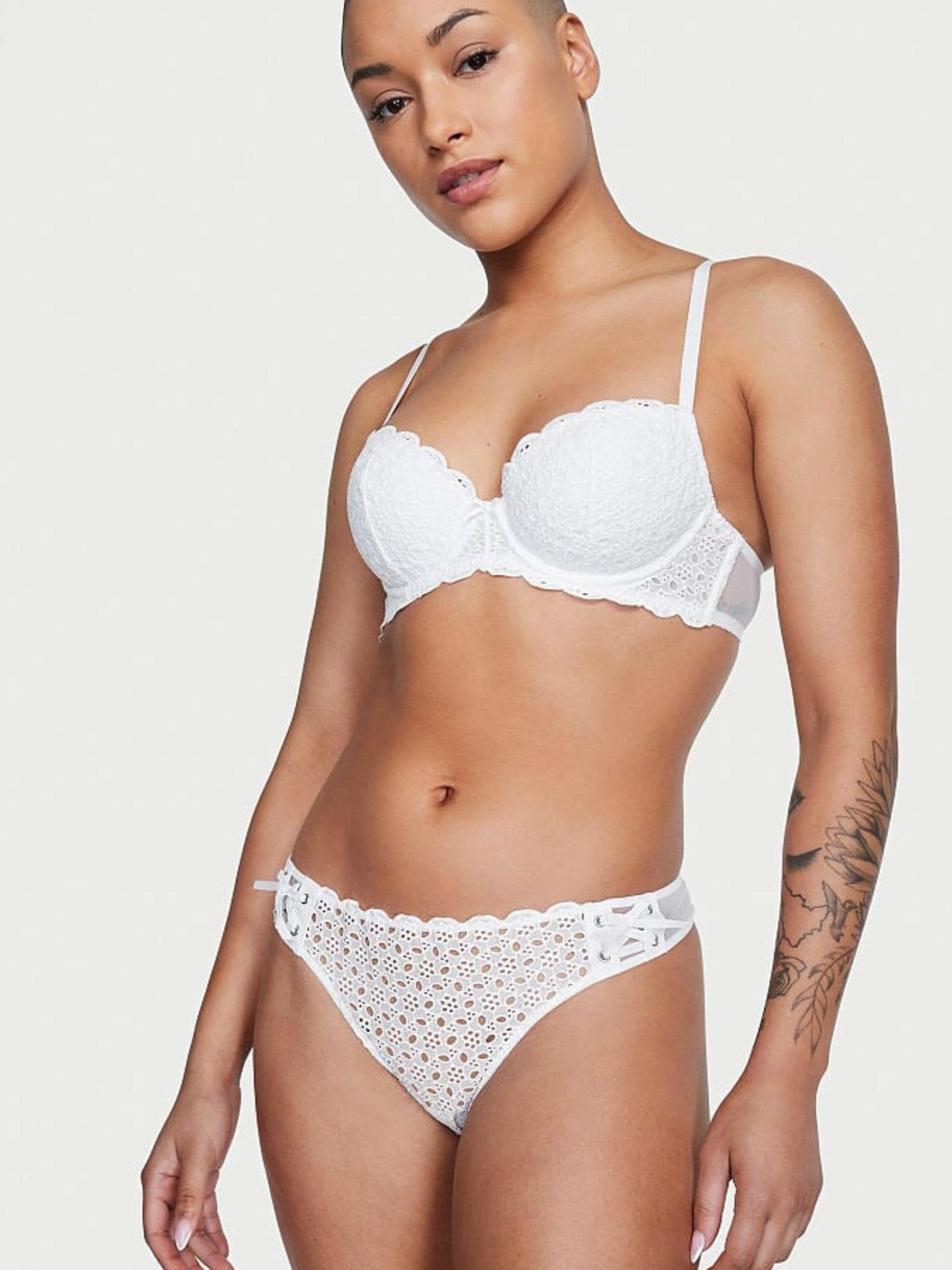 White Lightly Lined Demi Broderie Scalloped Trim Bra - Image 3 of 4