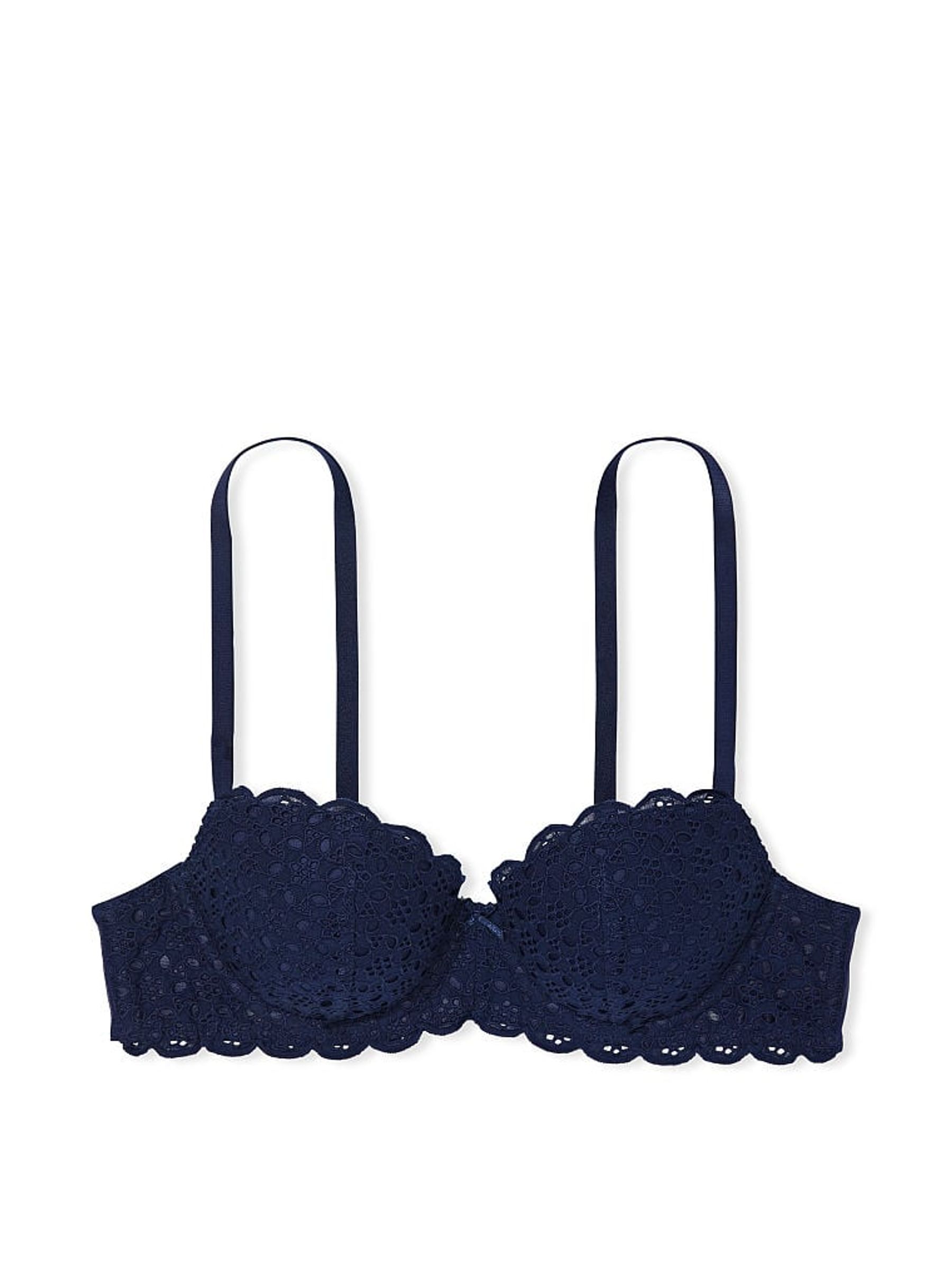 Ensign Navy Blue Lightly Lined Demi Broderie Scalloped Trim Bra - Image 3 of 3