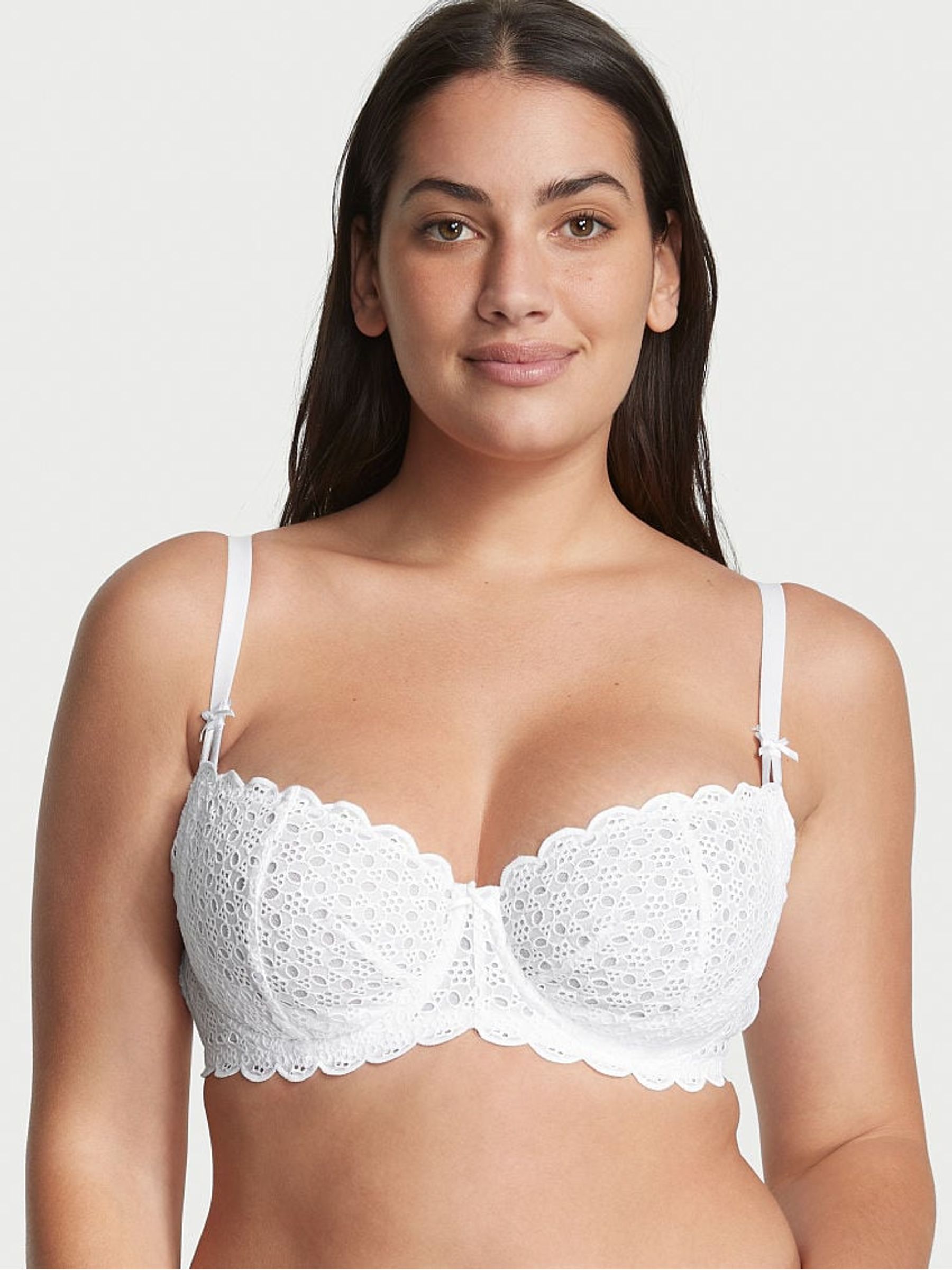 White Unlined Balcony Broderie Scalloped Trim Bra - Image 1 of 4