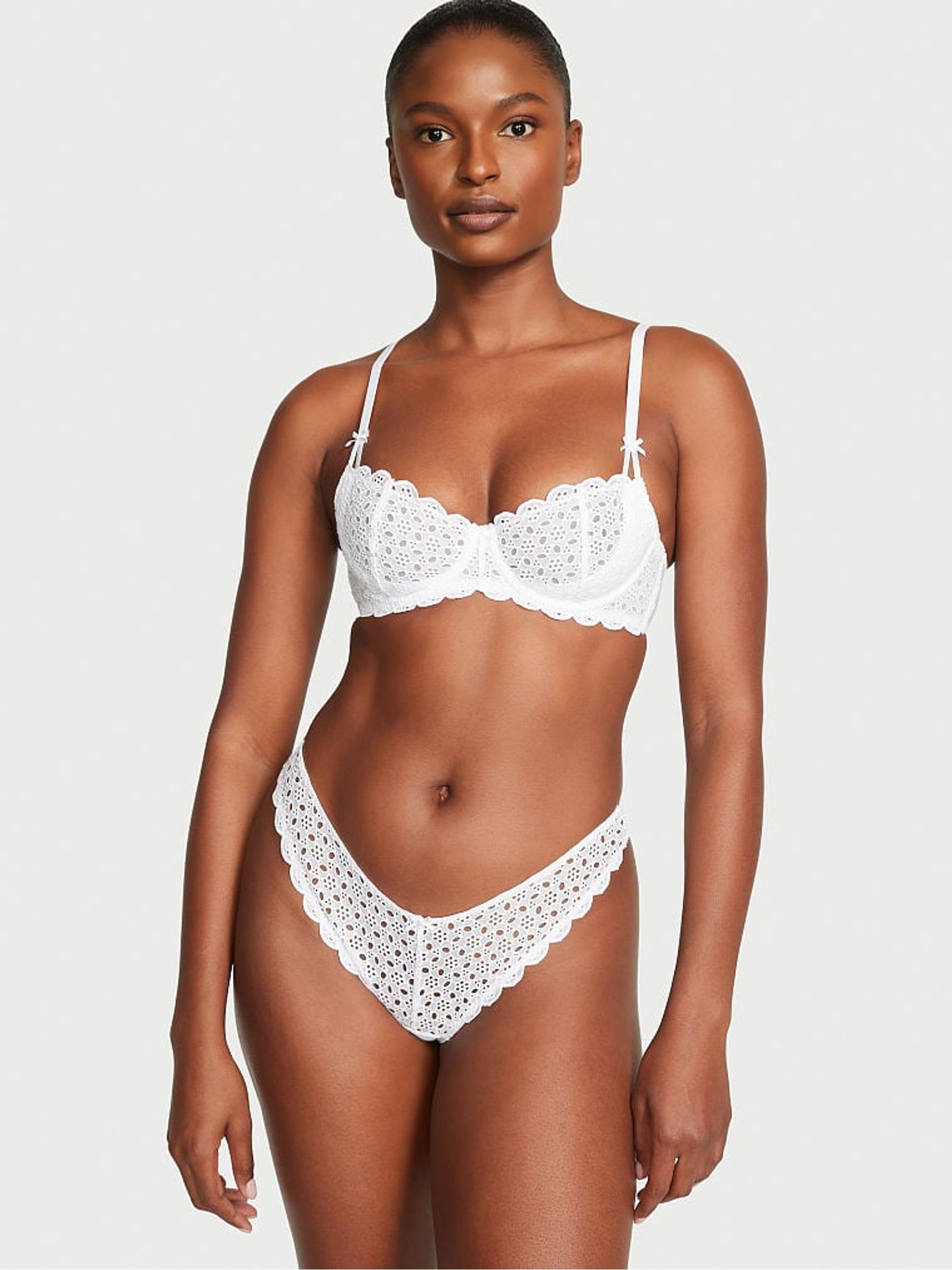 White Unlined Balcony Broderie Scalloped Trim Bra - Image 3 of 4