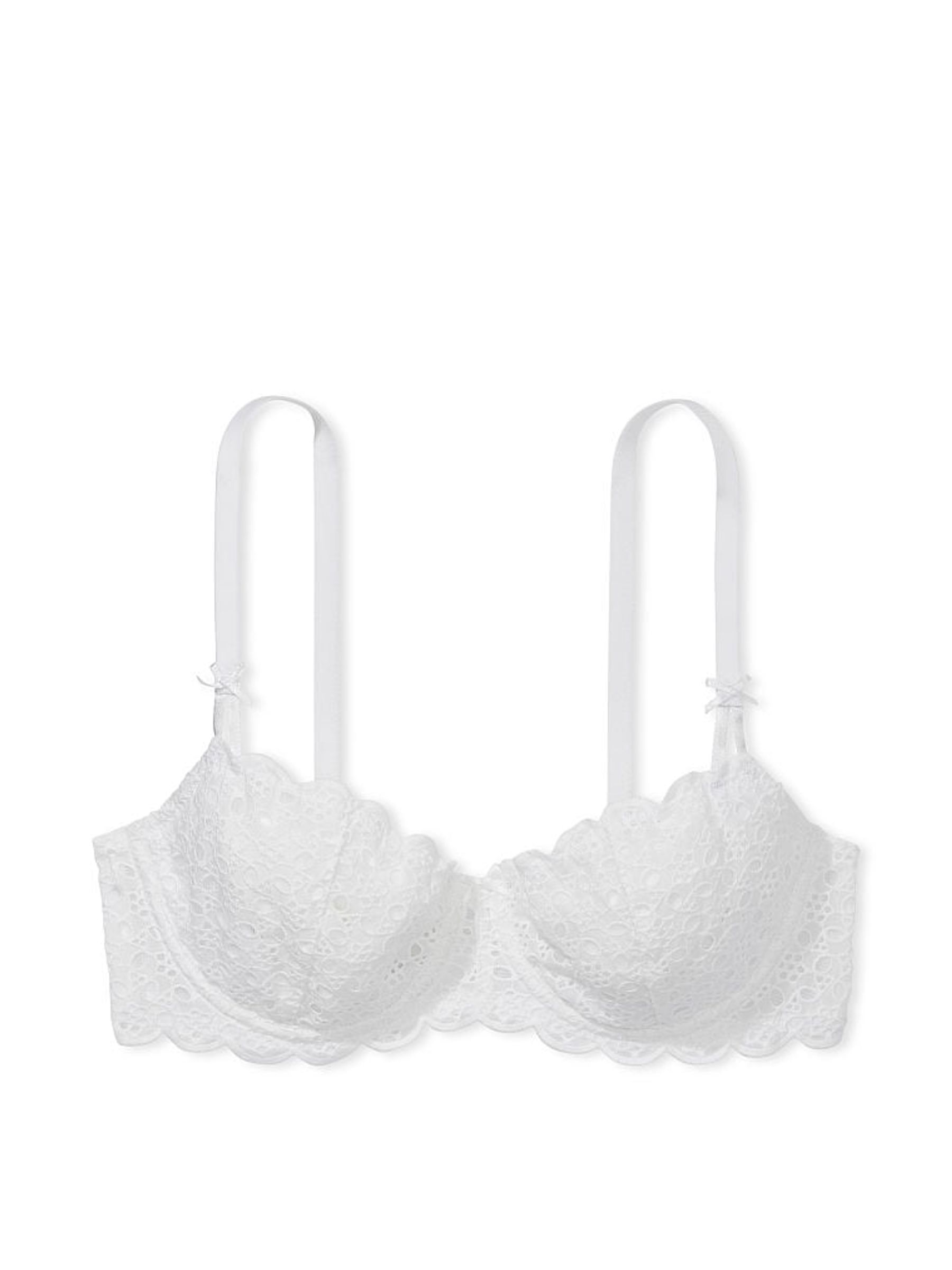 White Unlined Balcony Broderie Scalloped Trim Bra - Image 4 of 4