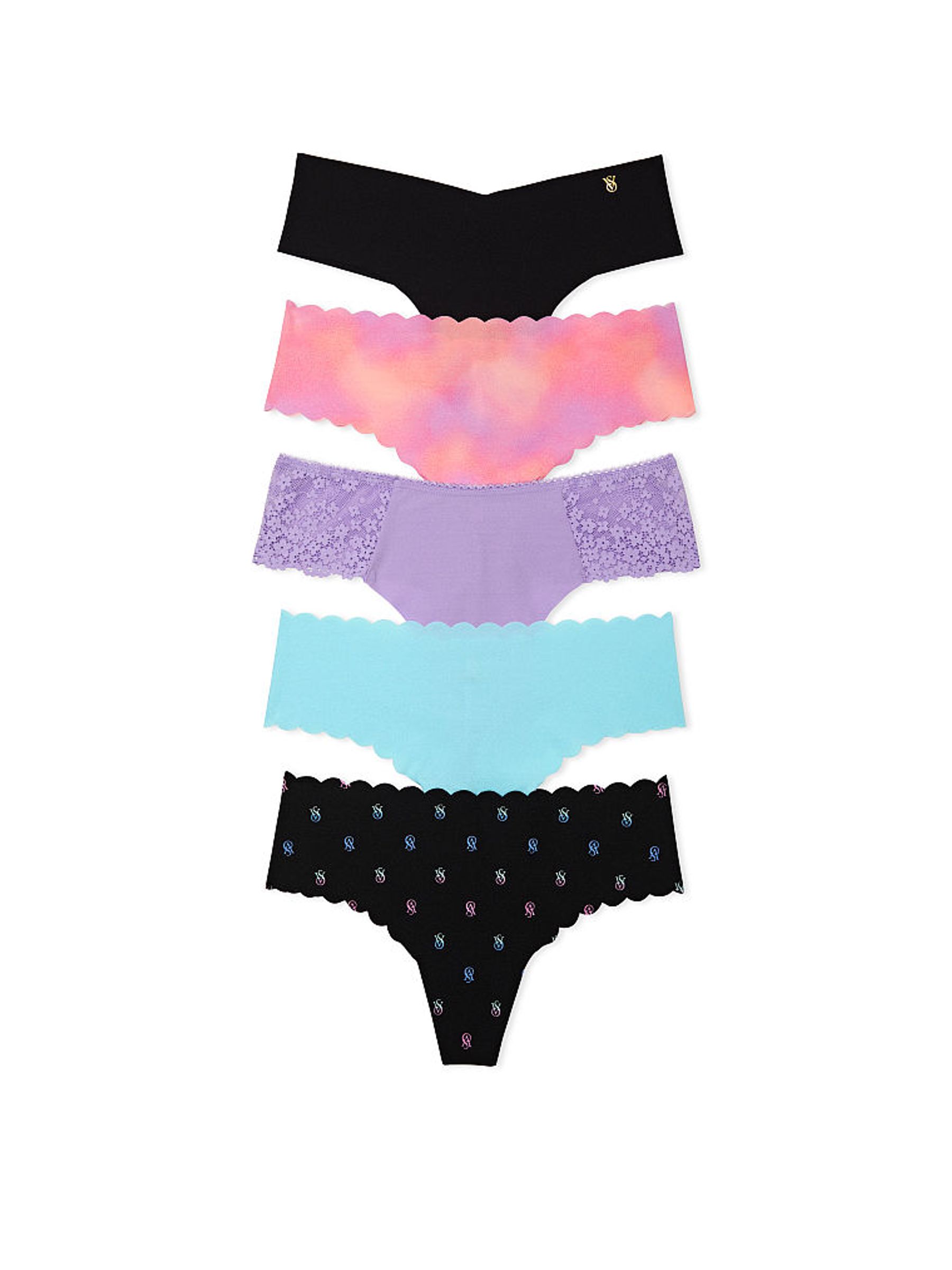 Black/ Pink/ Purple/ Blue Thong 5 Pack Knickers - Image 1 of 1
