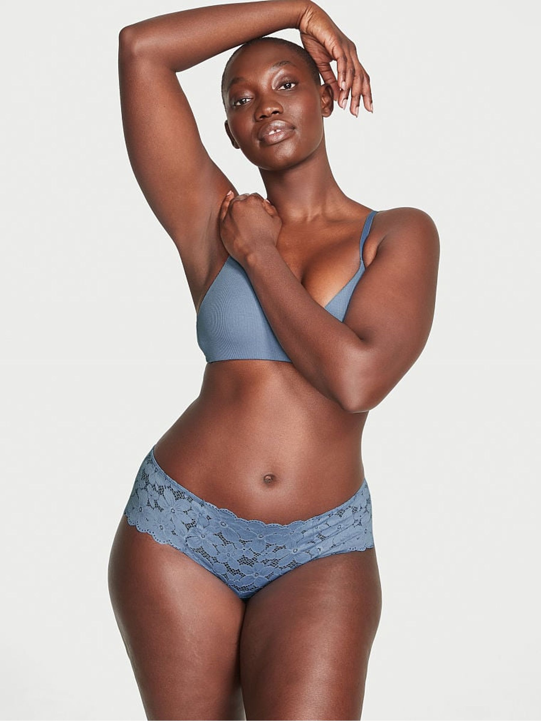 Faded Denim Blue Cheeky Lace Knickers - Image 1 of 3 Faded Denim Blue Cheeky Lace Knickers - Image 1 of 3