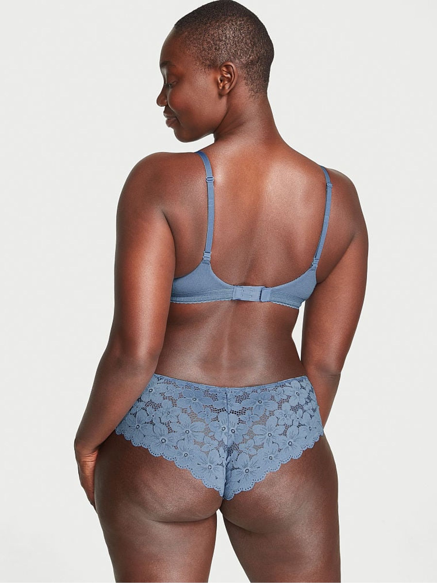 Faded Denim Blue Cheeky Lace Knickers - Image 2 of 3 Faded Denim Blue Cheeky Lace Knickers - Image 2 of 3