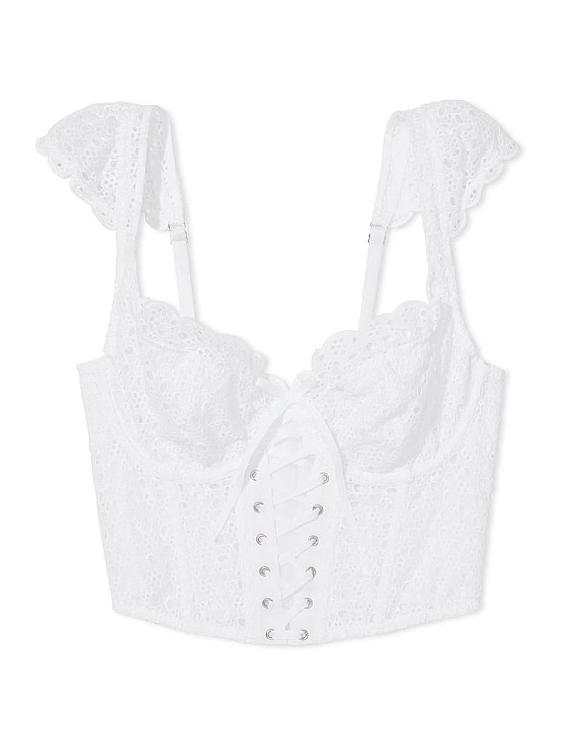 White Corset Broderie Scalloped Trim Bra - Image 3 of 3 White Corset Broderie Scalloped Trim Bra - Image 3 of 3