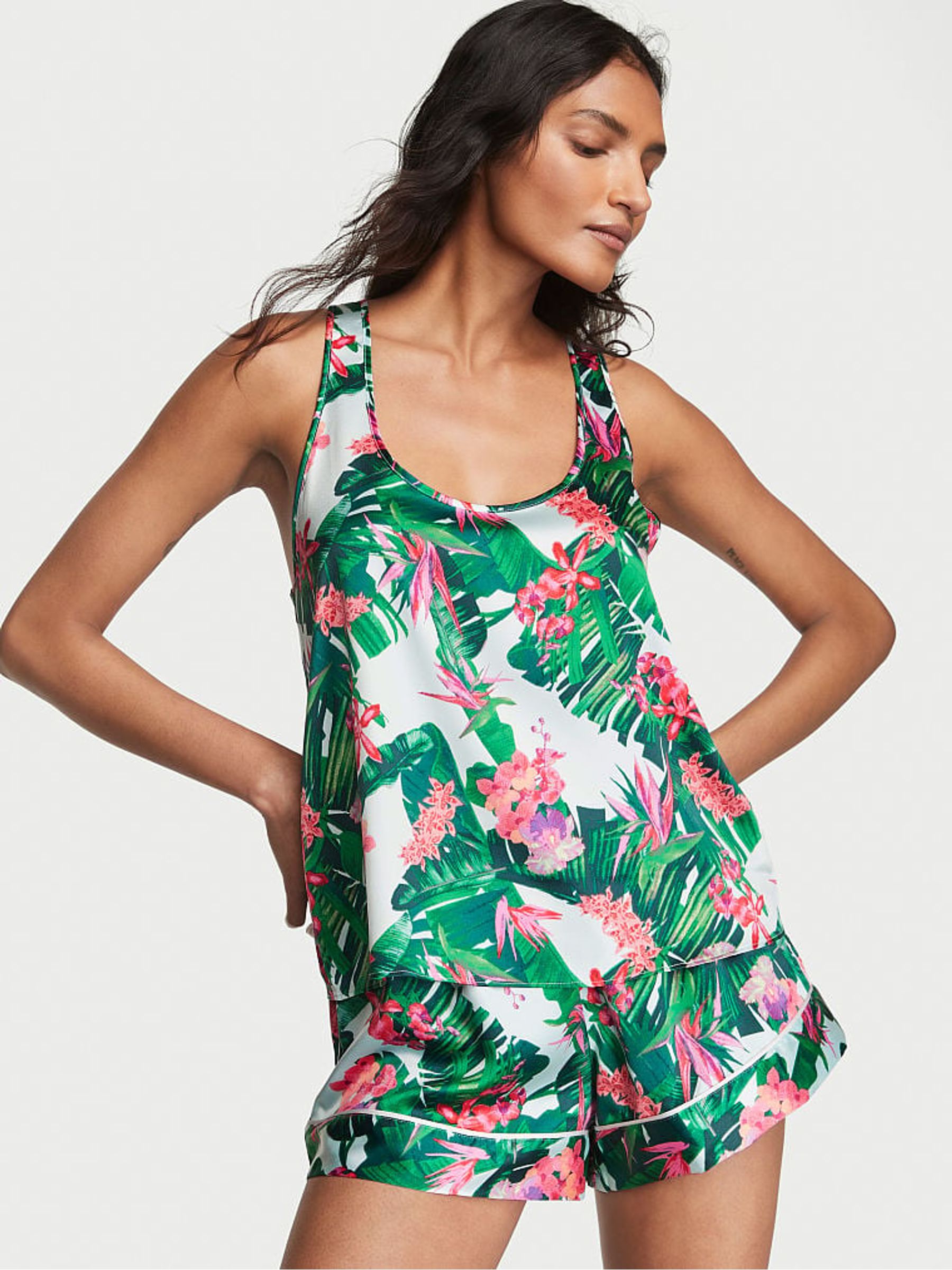 Tropic Blue Satin Racerback Pyjama Top - Image 1 of 4