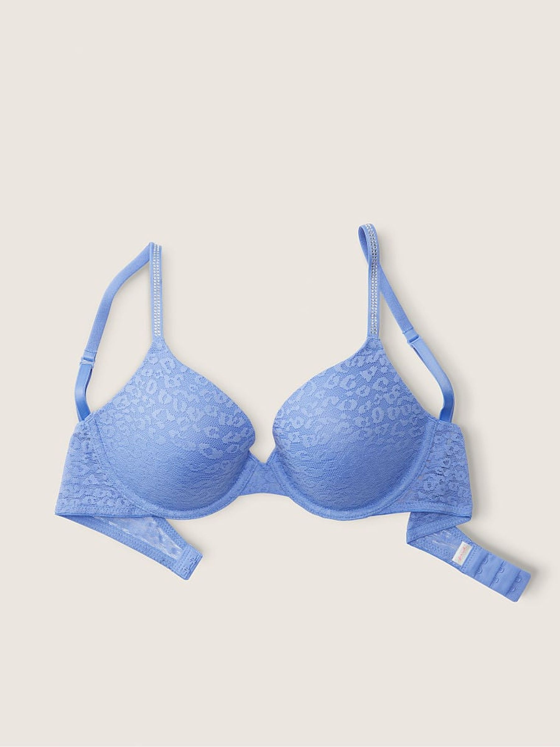 Blue Palm Triangle MixandMatch Halterneck Removable Push Up Bra Bikini Top - Image 3 of 5
