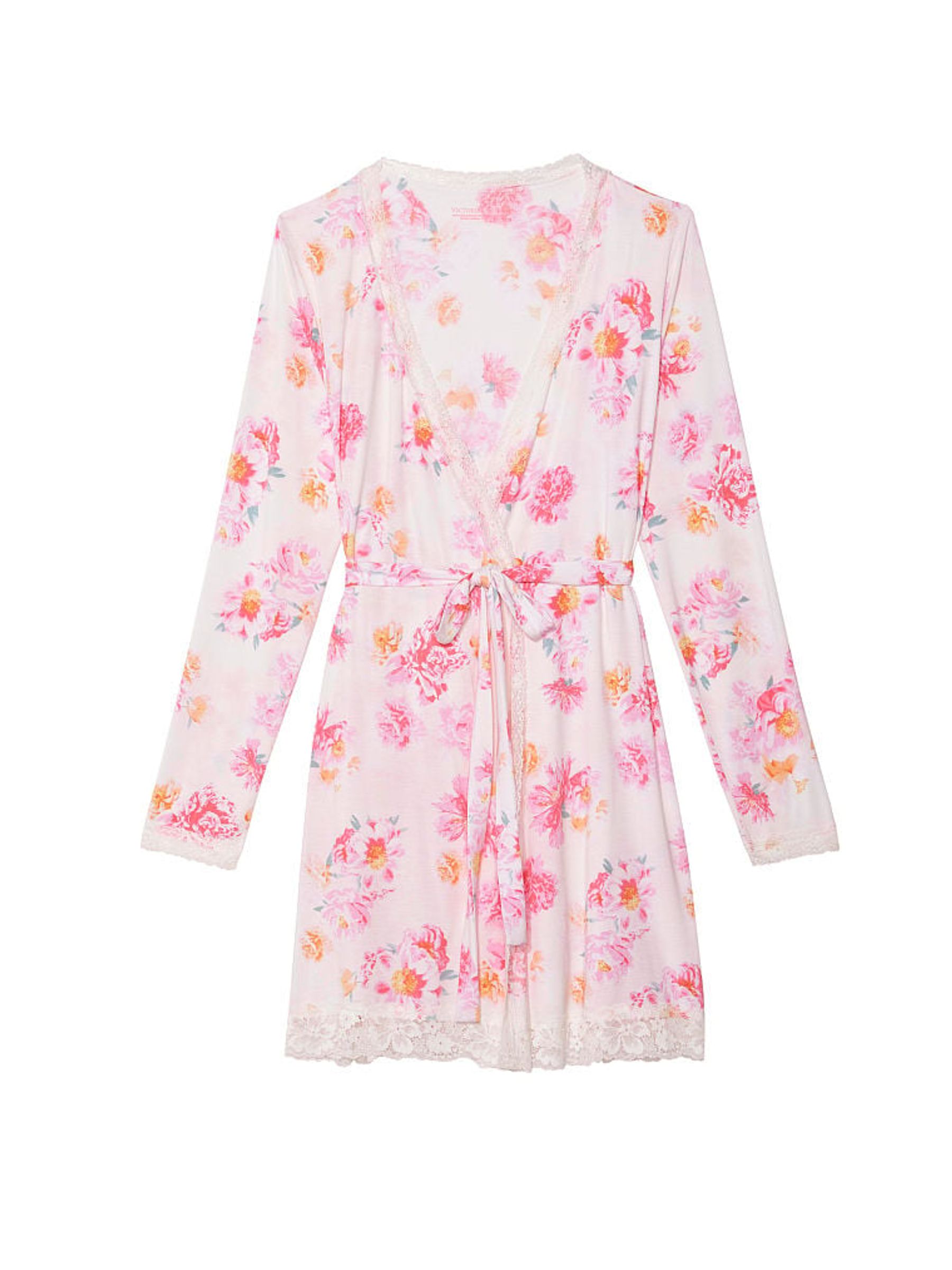 Pink Peony Bunches Modal Lace Trim Robe - Image 2 of 2