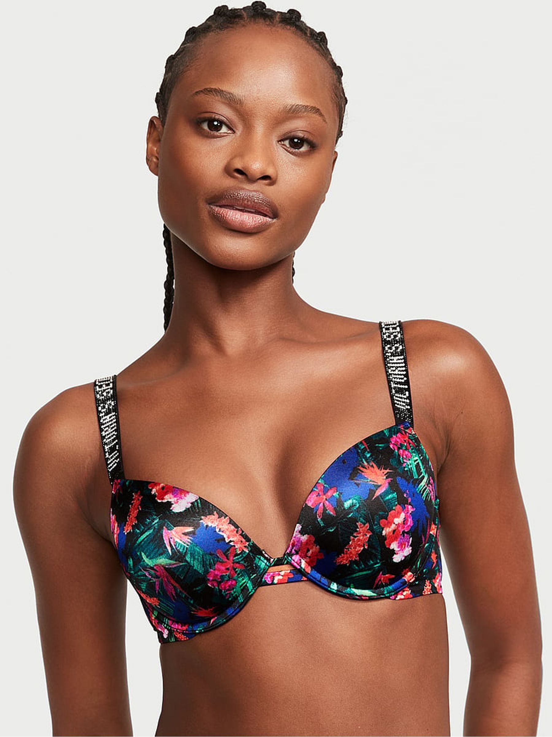Moonlit Tropical Green Smooth Shine Strap Push Up Bra - Image 1 of 3