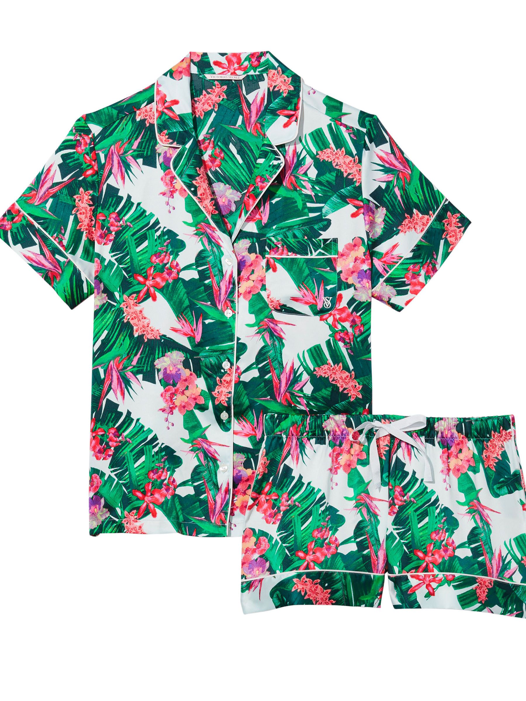 Tropic Resort Green Satin Short Pyjamas - Image 3 of 4