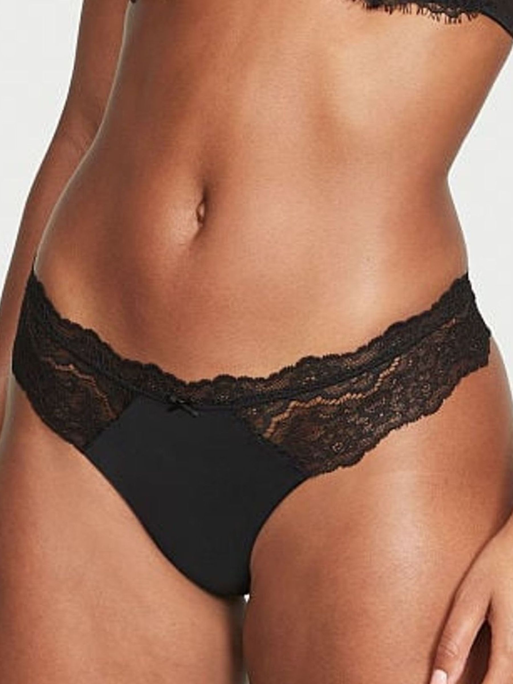 Black Lace Trim Thong Knickers - Image 1 of 5