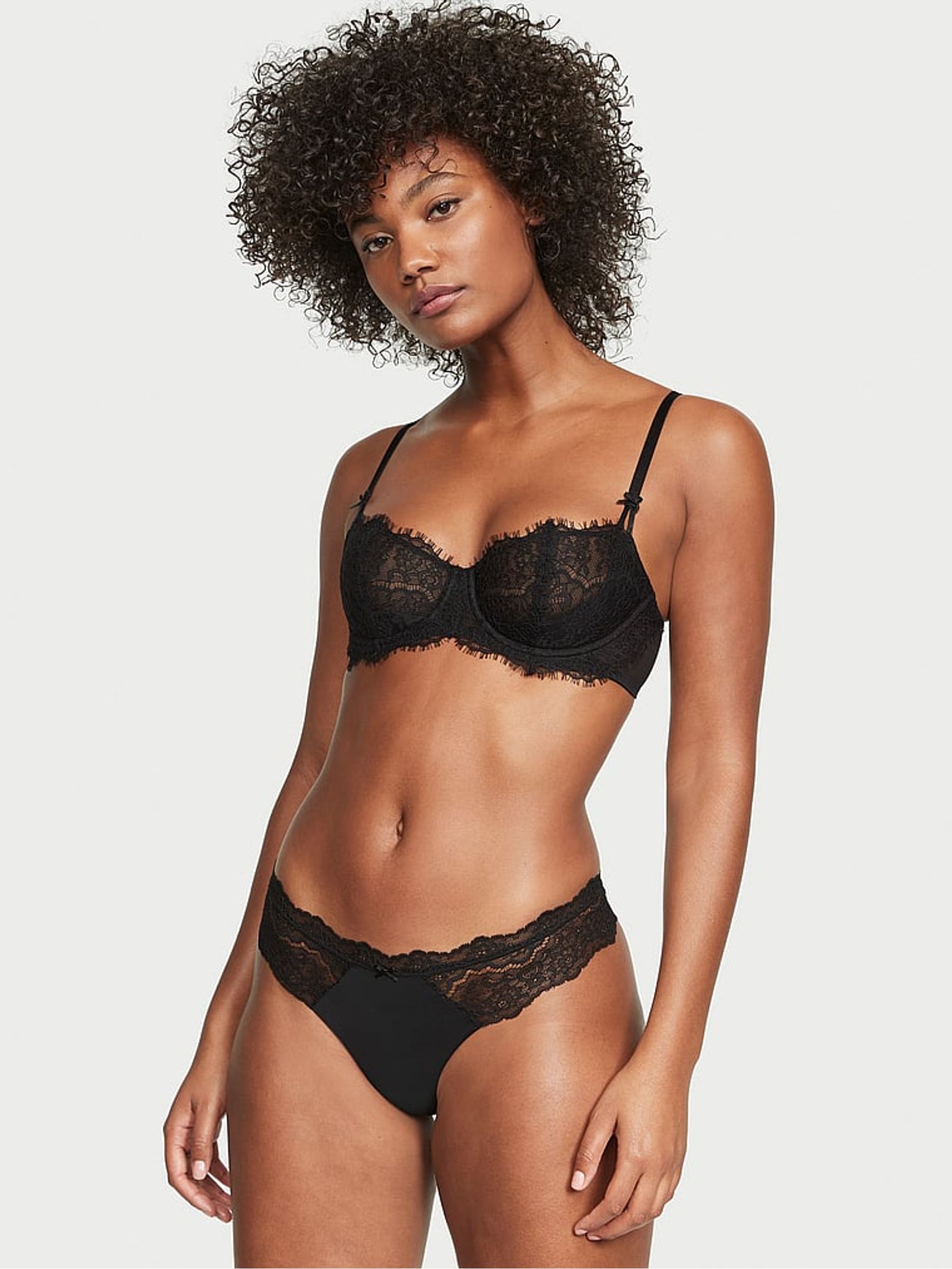 Black Lace Trim Thong Knickers - Image 2 of 5