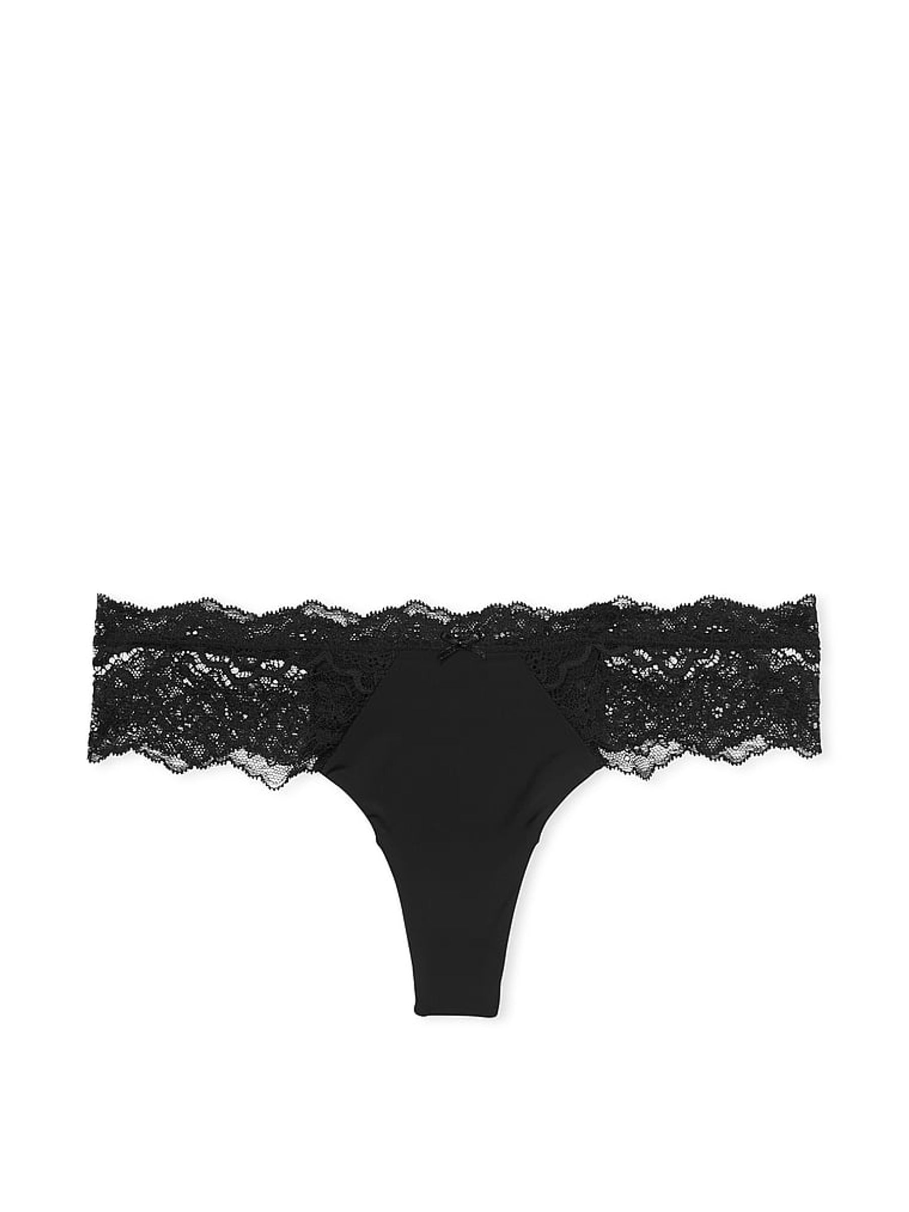 Black Lace Trim Thong Knickers - Image 4 of 5
