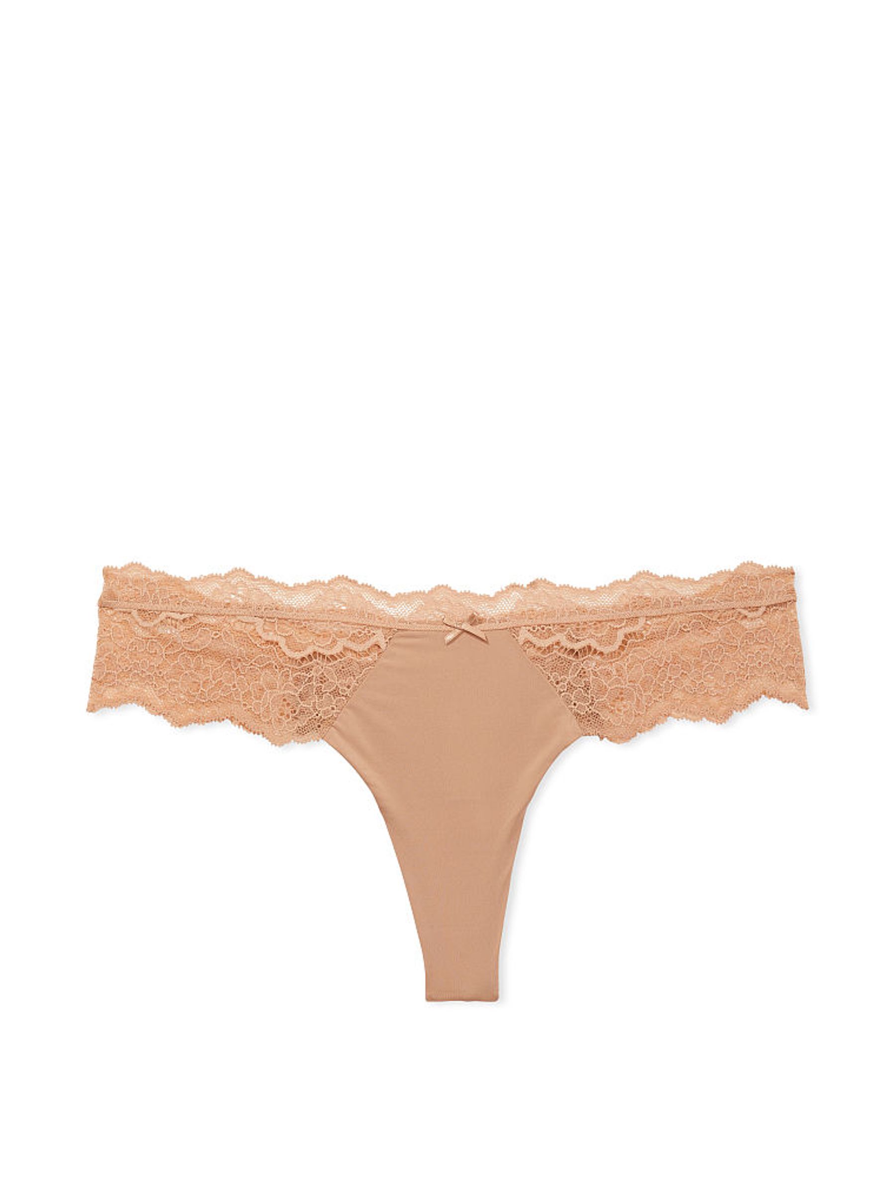 Sweet Praline Nude Lace Trim Thong Knickers - Image 1 of 1