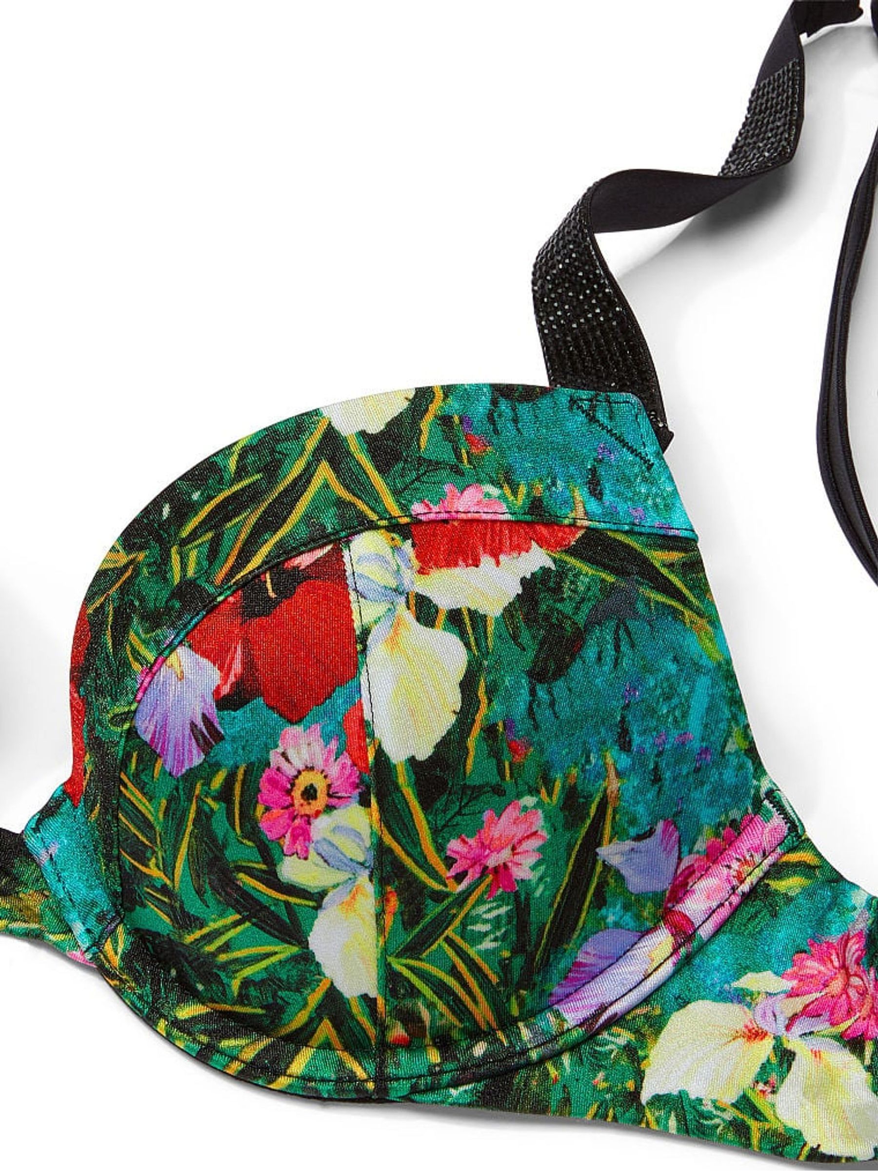 Tropical Floral Blue Push Up Shine Strap Swim Bikini Top - Image 4 of 4