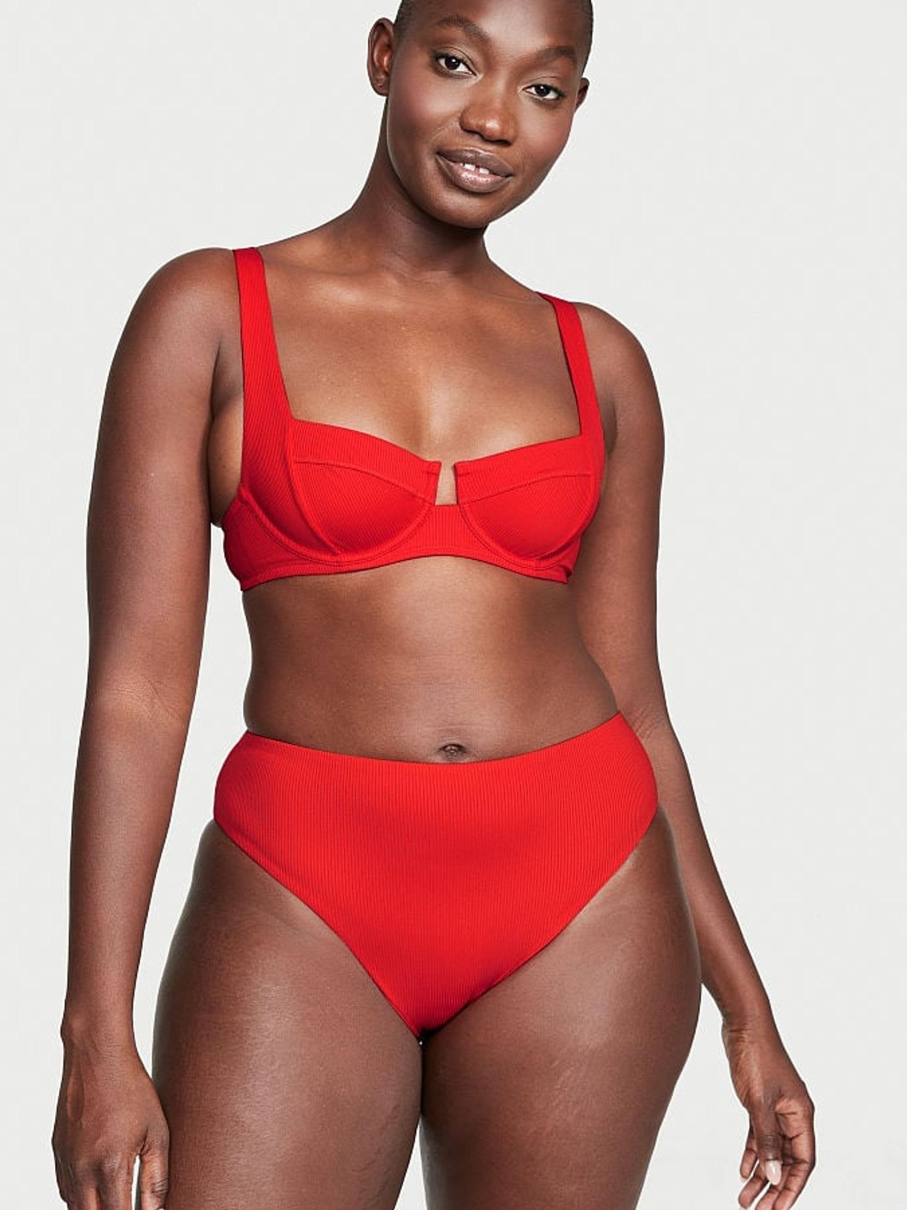 Flame Rib Red Balconette Swim Bikini Top - Image 1 of 4