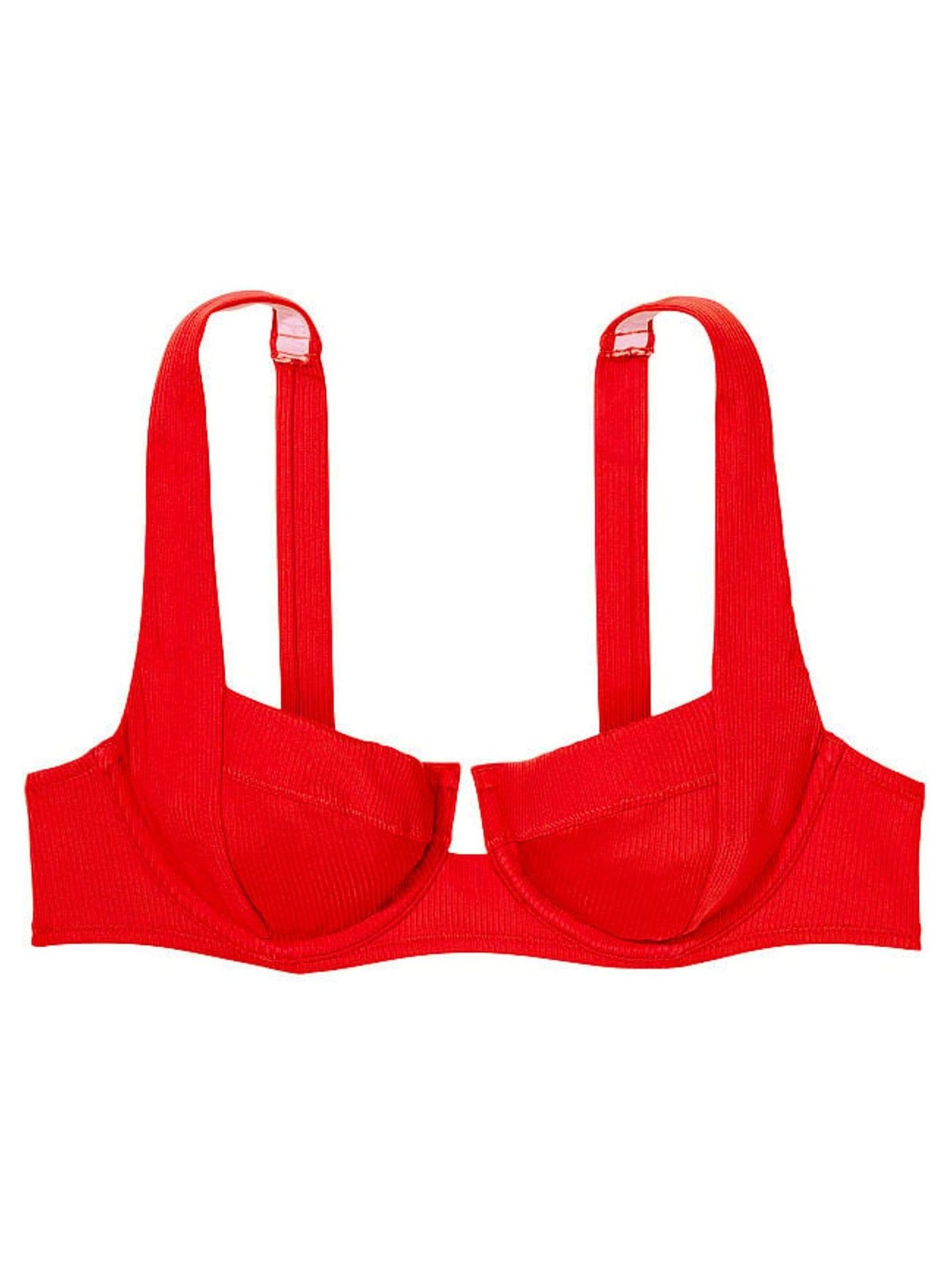 Flame Rib Red Balconette Swim Bikini Top - Image 3 of 4