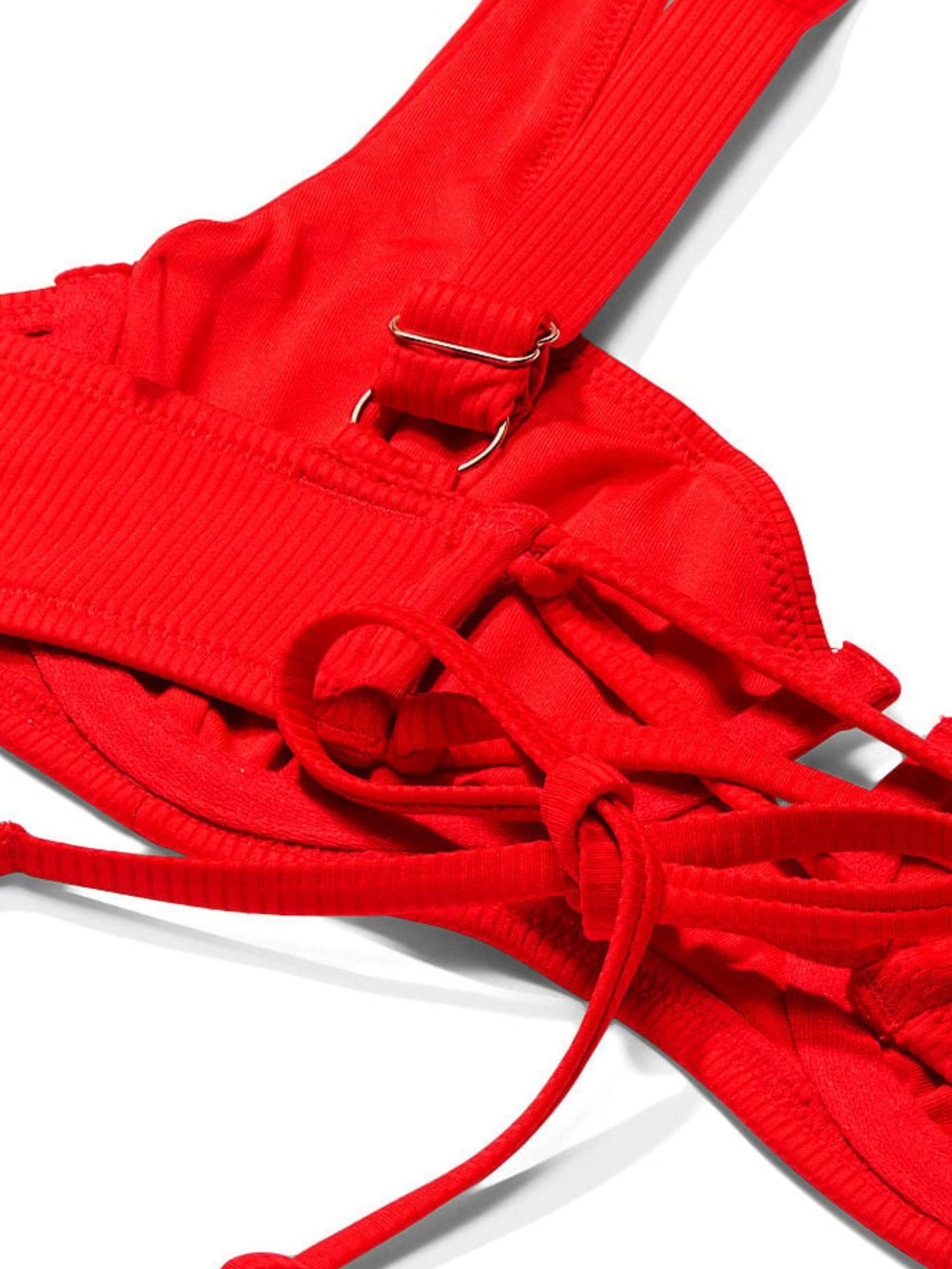 Flame Rib Red Balconette Swim Bikini Top - Image 4 of 4