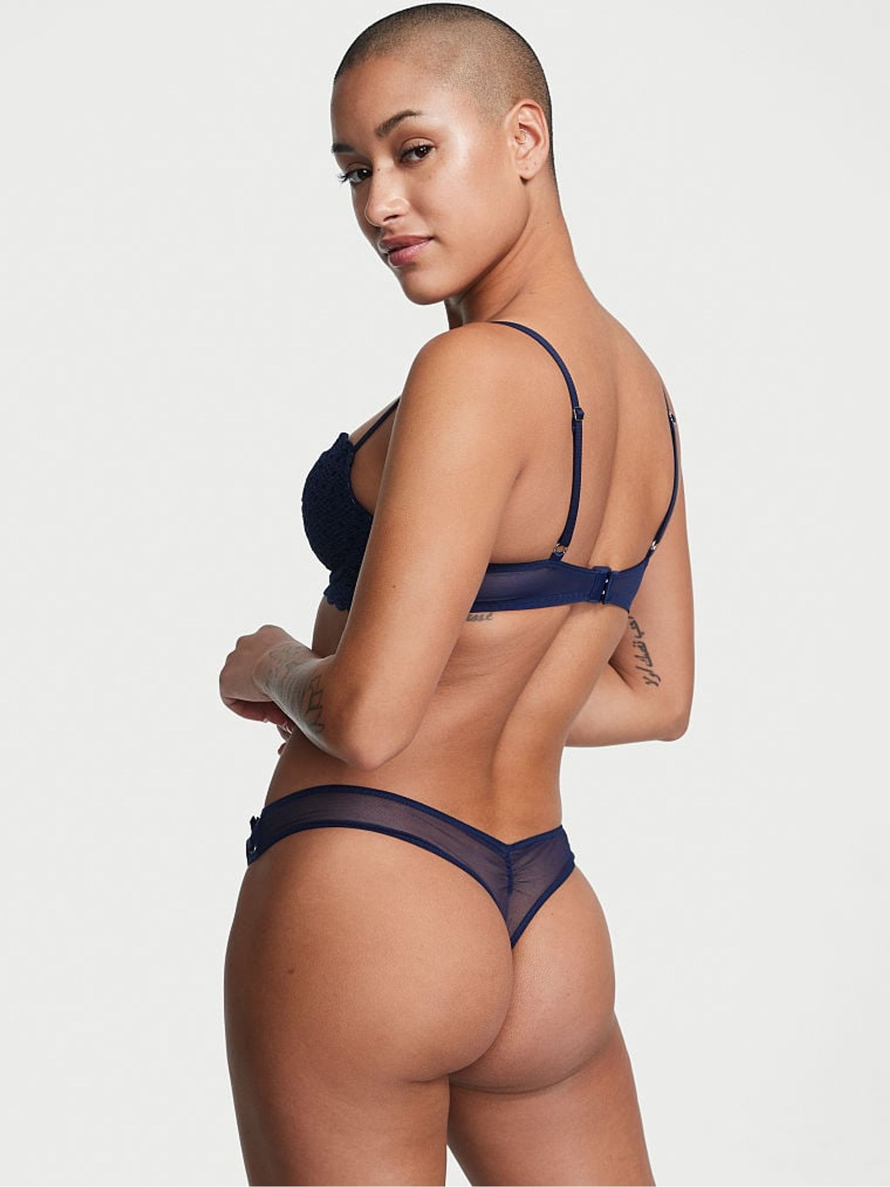Ensign Navy Blue Thong Lace Knickers - Image 2 of 4