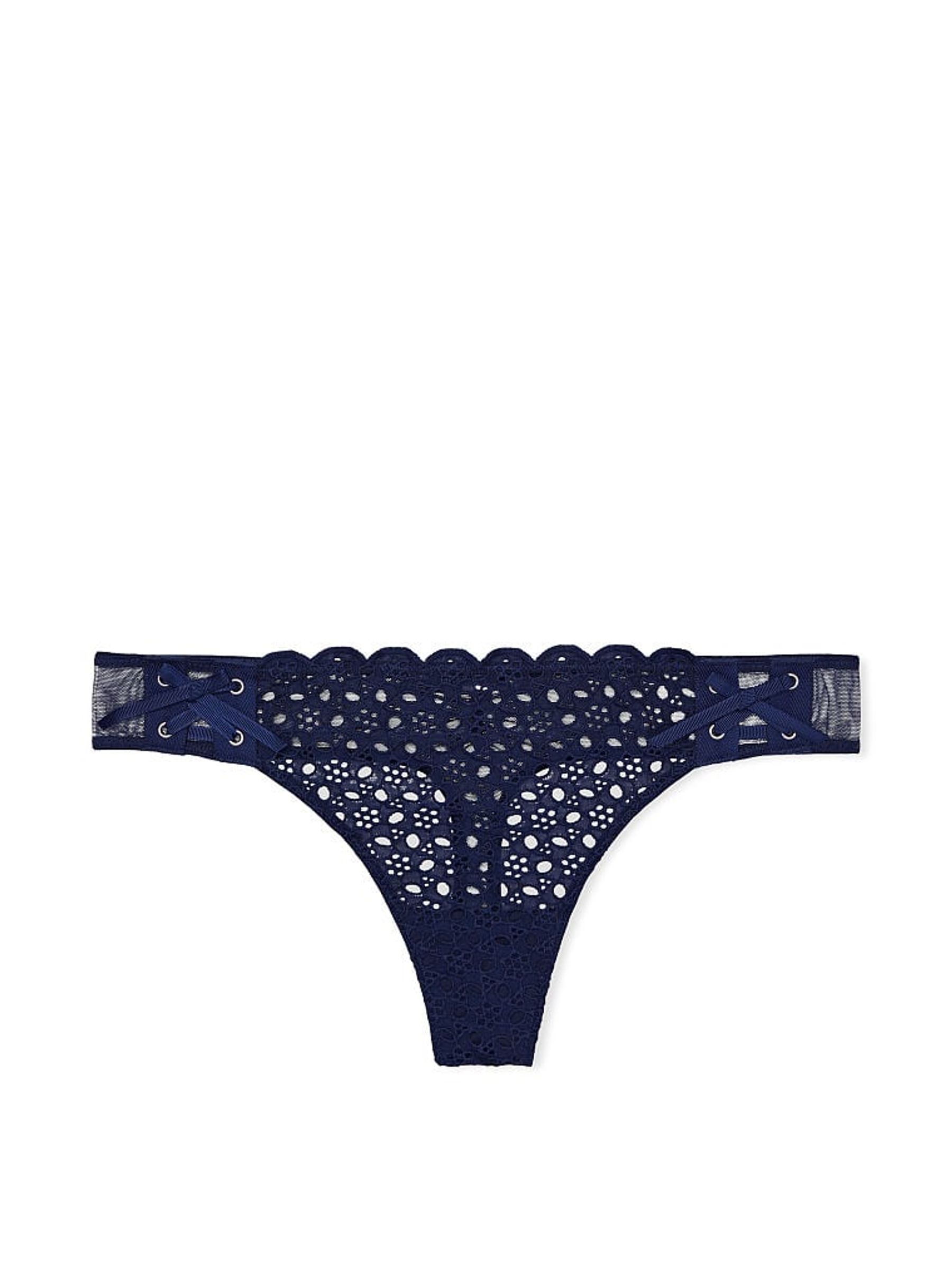 Ensign Navy Blue Thong Lace Knickers - Image 3 of 4