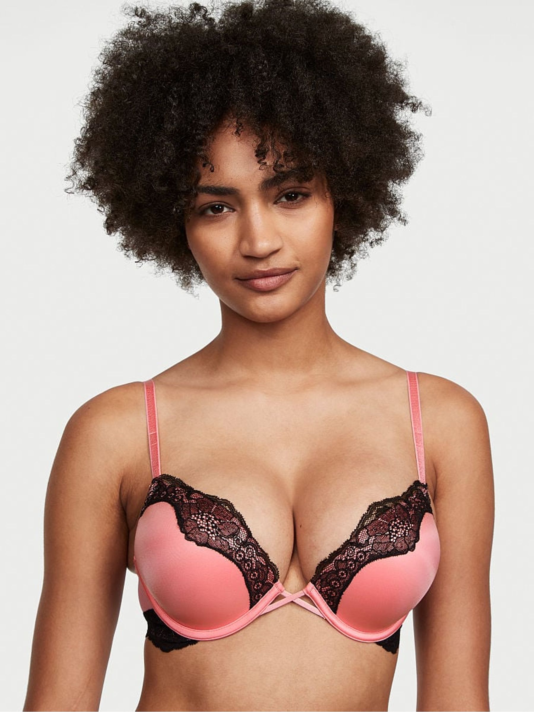 Pink Roses Lace Trim Add 2 Cups Push Up Bra - Image 1 of 1