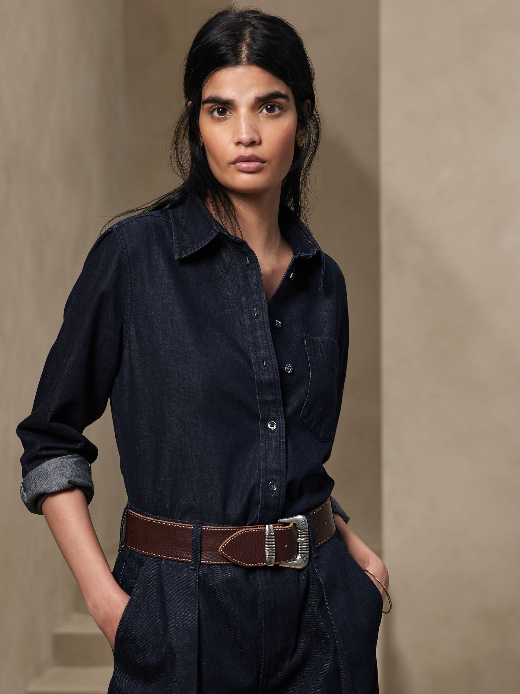 Banana Republic Blue Classic Denim Shirt - Image 1 of 4