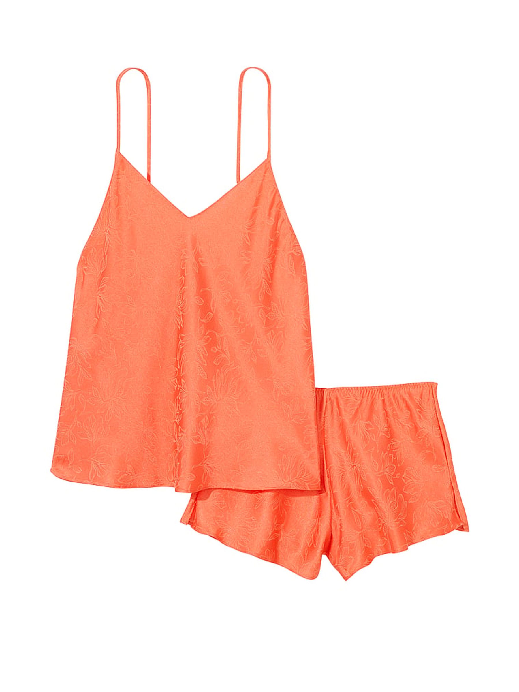 Coral Rose Pink Draped Back Satin Cami Set - Image 3 of 3