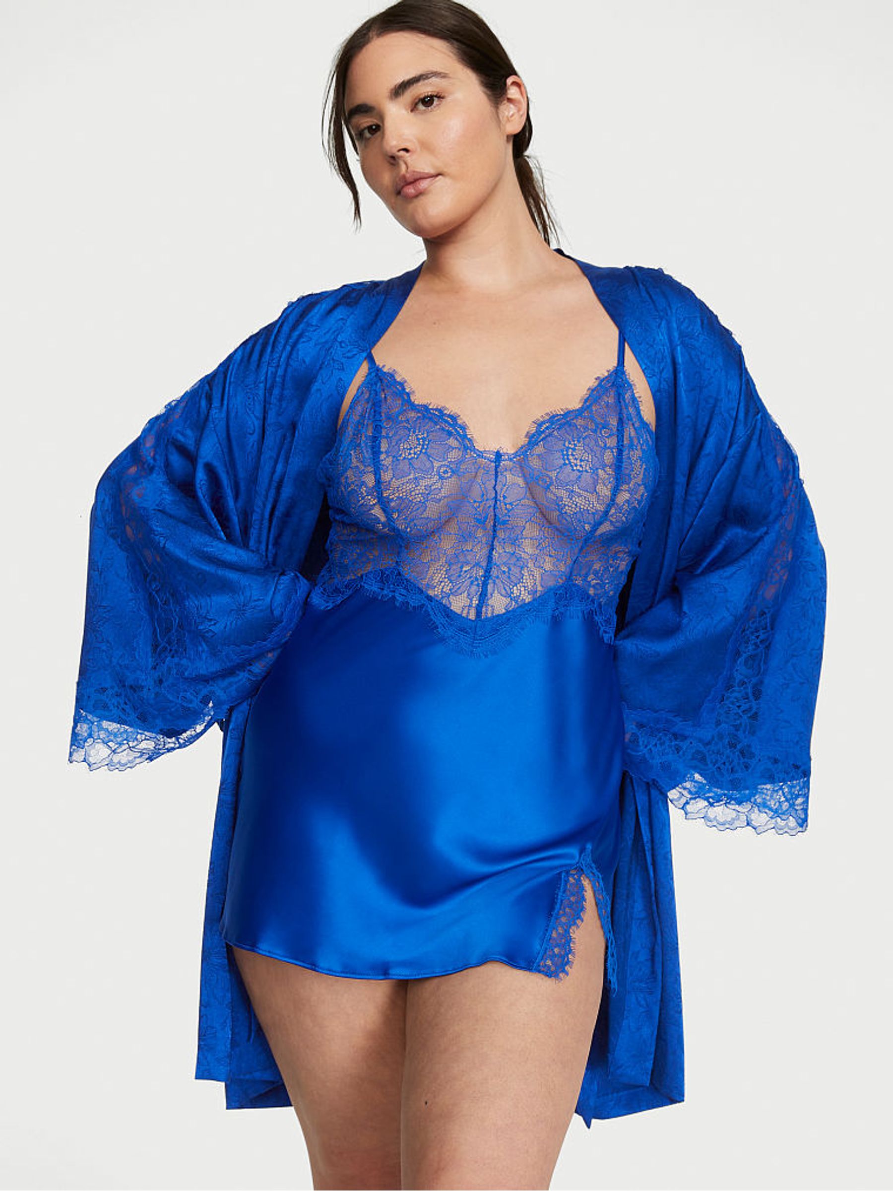 Blue Oar Satin Lace Slip Dress - Image 7 of 8