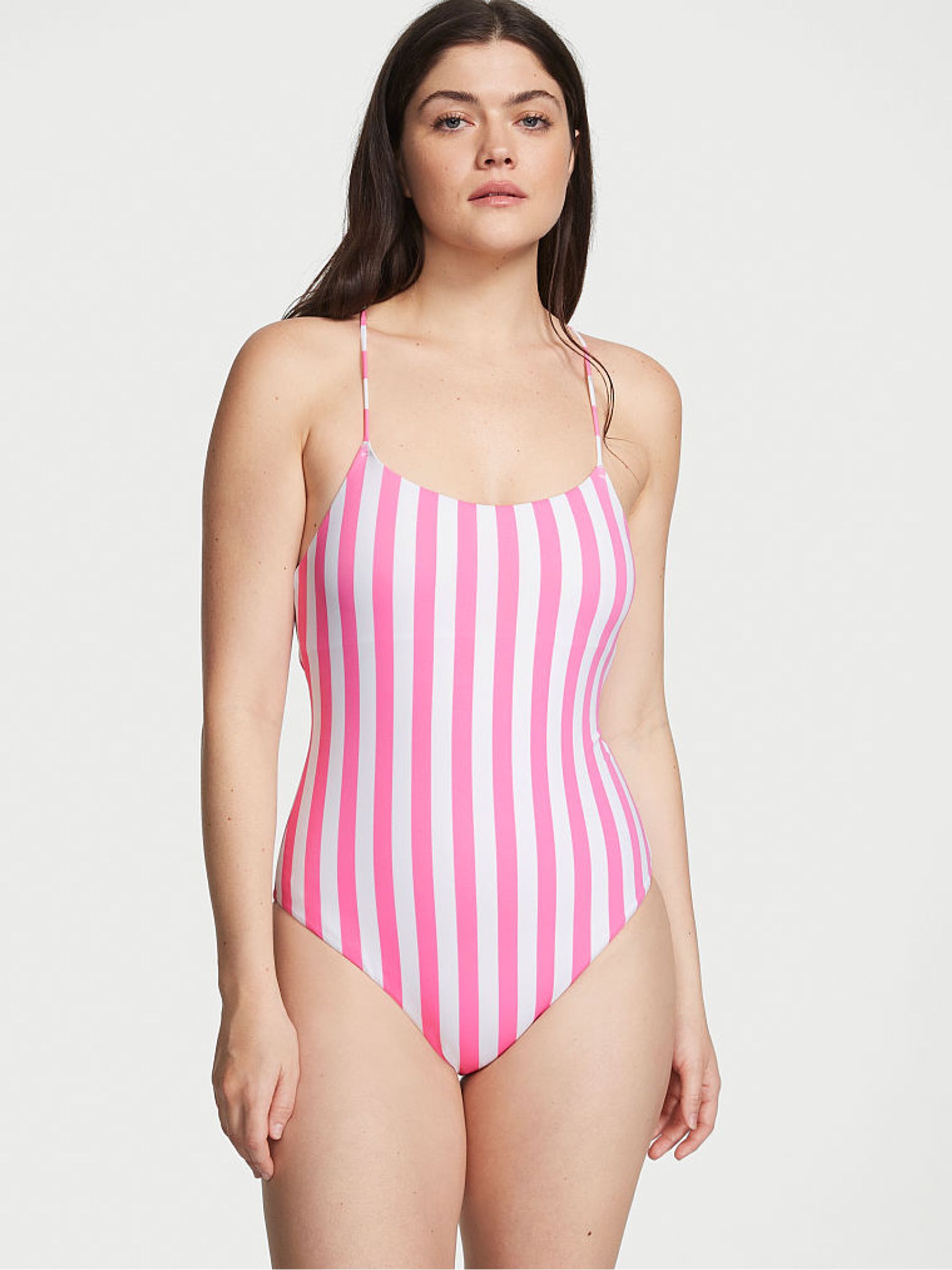 Pink Cabana Stripe Scoop Neck Swimsuit - Image 1 of 3