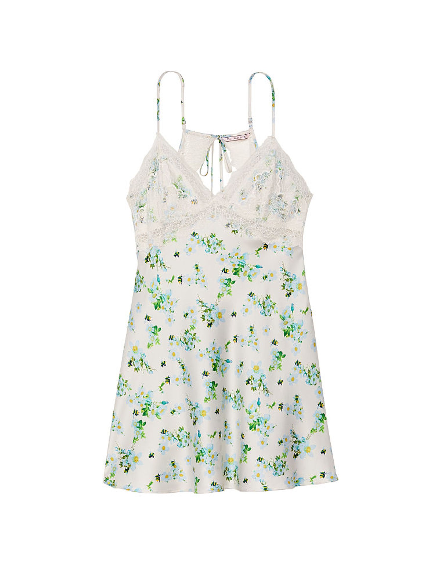 Honey Bee Floral White Lace Plunge Open  Back Slip Dress - Image 3 of 3