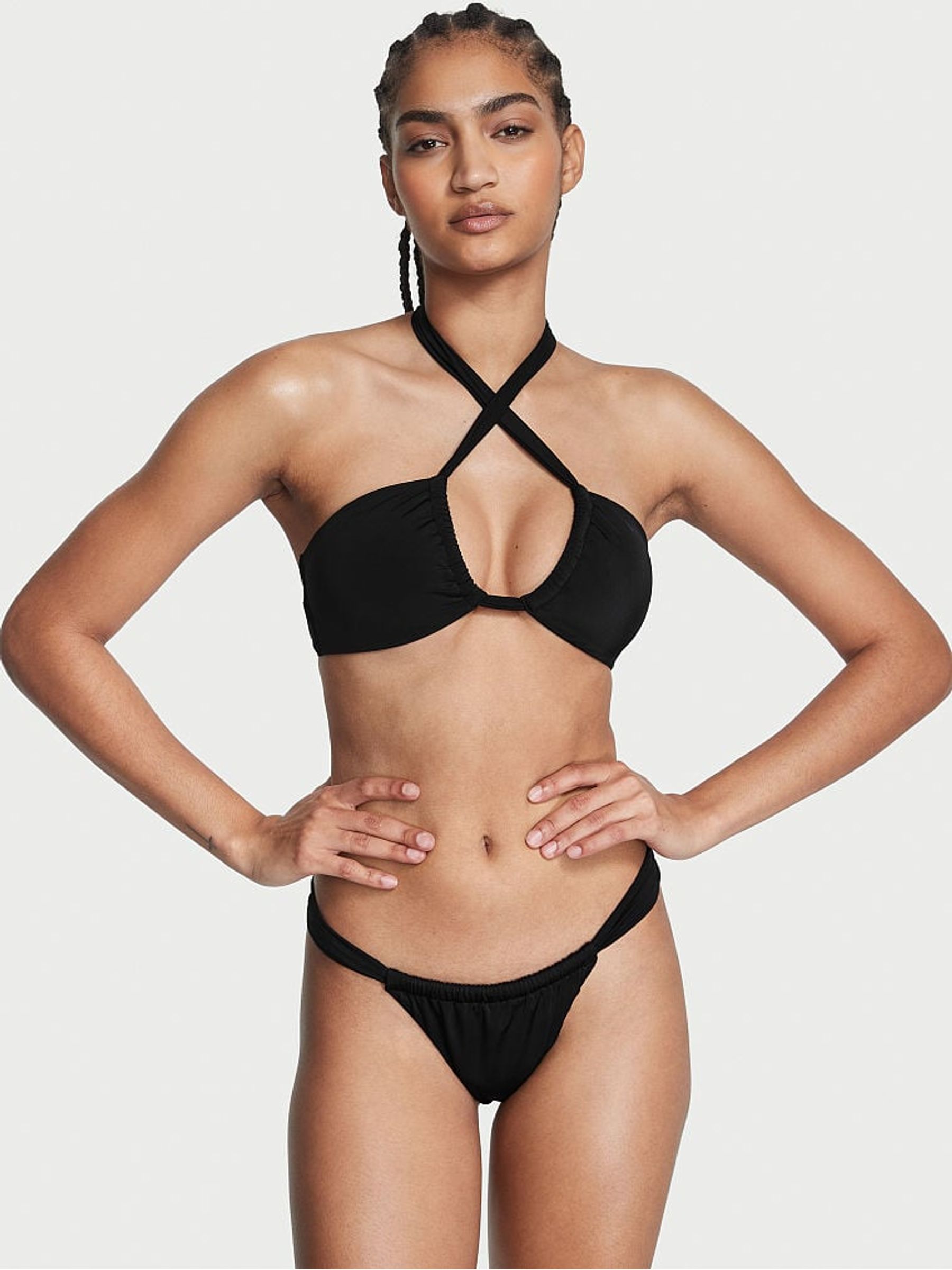Black Halter Twist Balcony Bra Bikini Top - Image 1 of 3