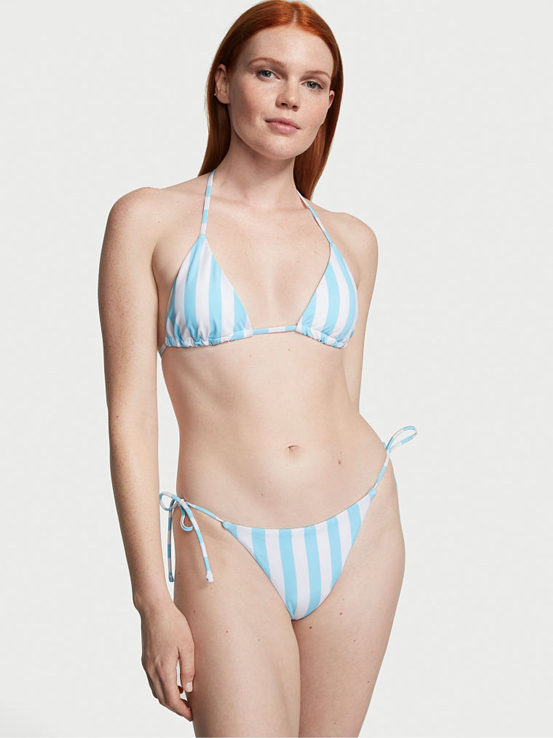 Aqua Blue Cabana Stripe Triangle Swim Bikini Top - Image 1 of 3
