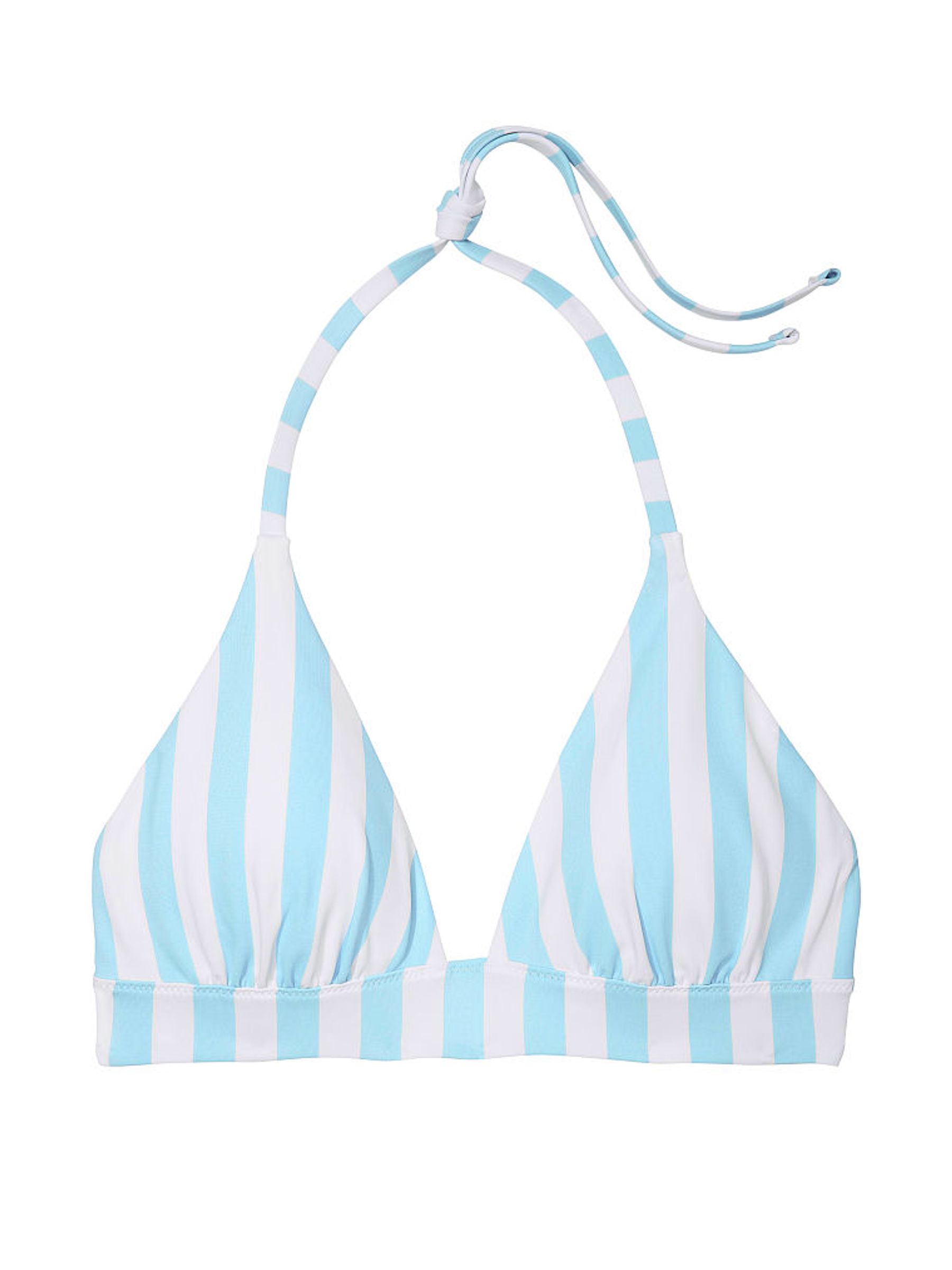 Aqua Blue Cabana Stripe Halter Swim Bikini Top - Image 3 of 3