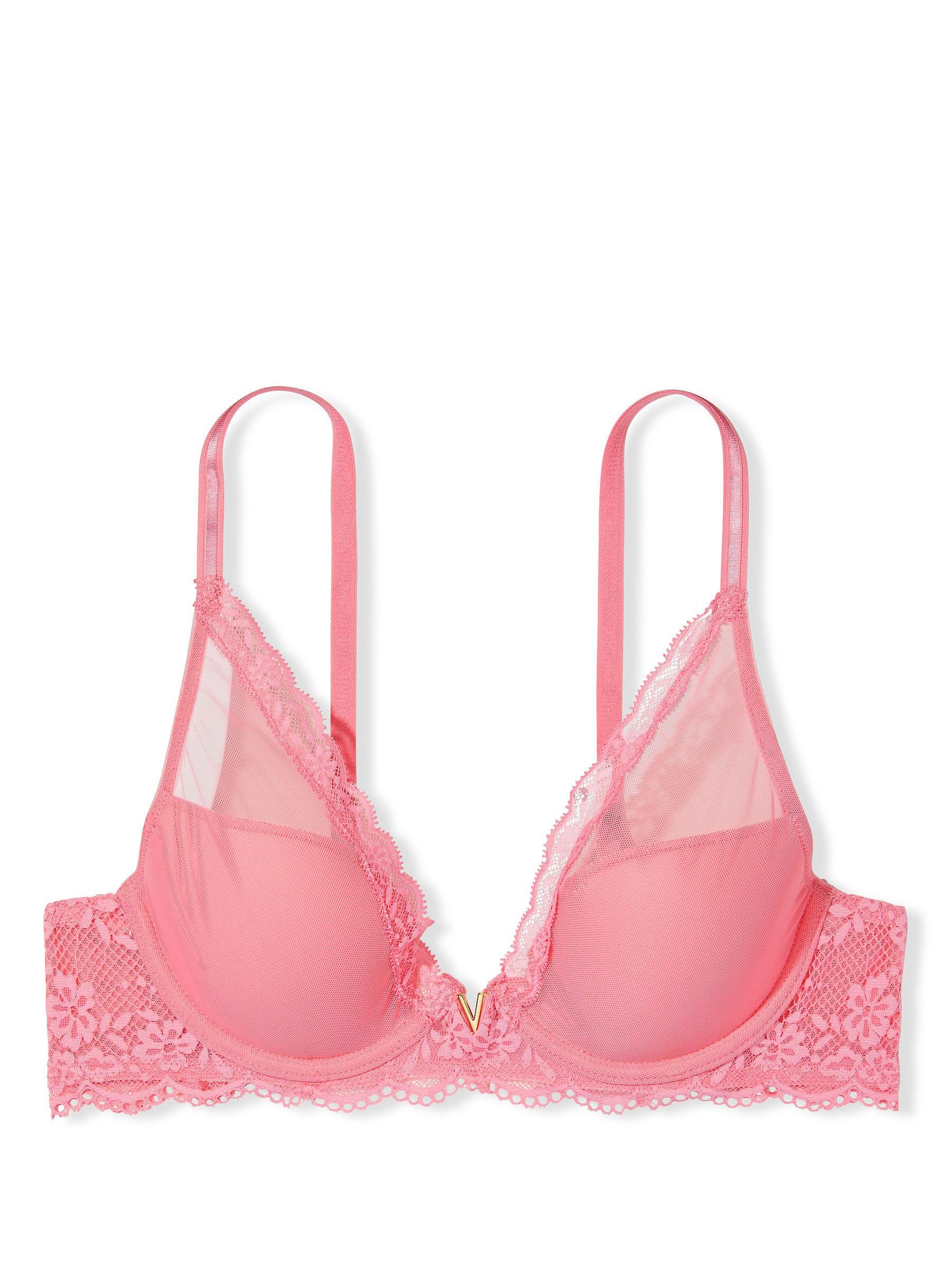 Pink Roses Mesh Half Pad Plunge Bra - Image 3 of 3