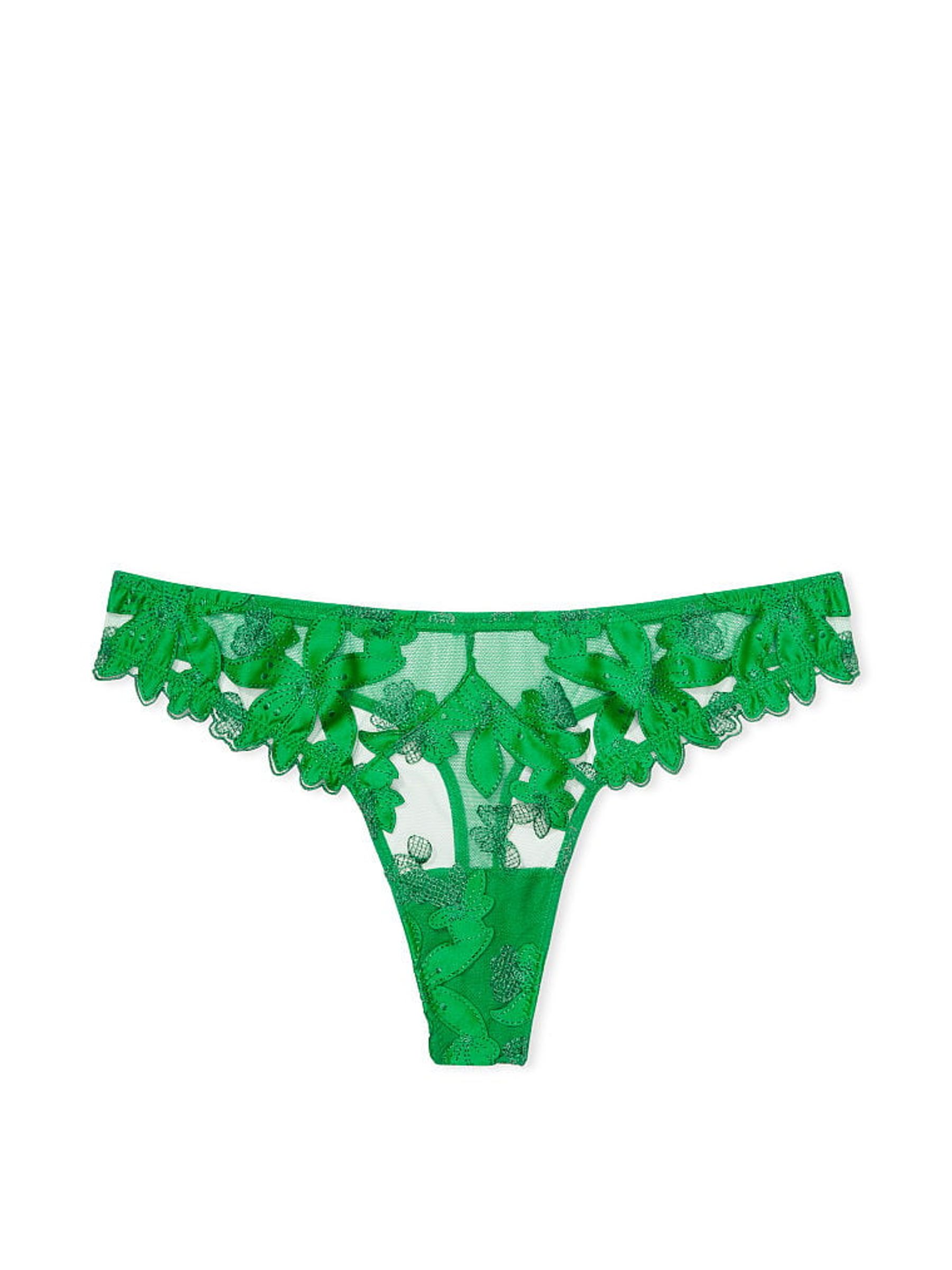 Verdant Green Embroidered Thong Knickers - Image 4 of 4