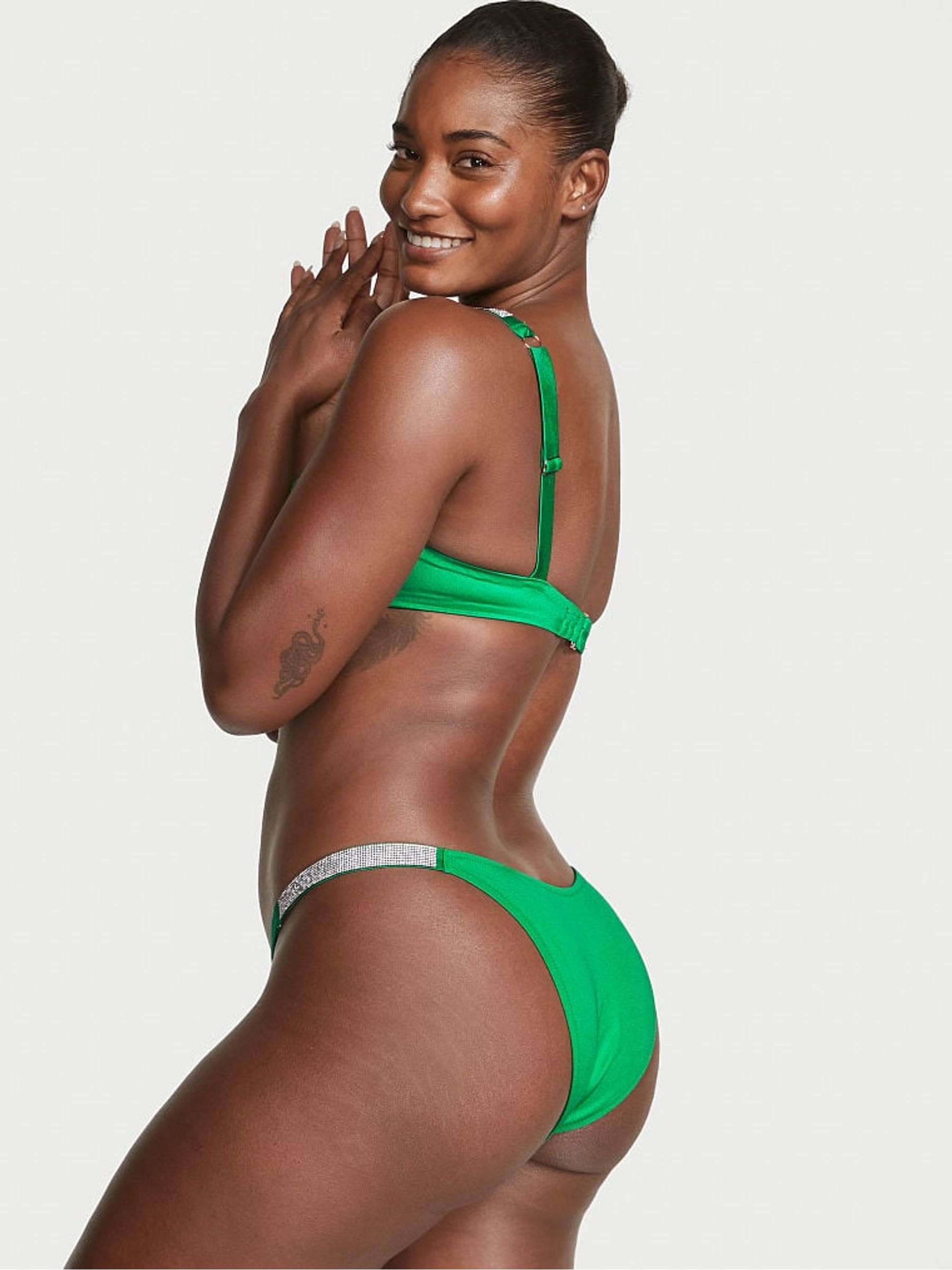 Verdant Green Brazilian Shine Strap Swim Bikini Bottom - Image 2 of 4