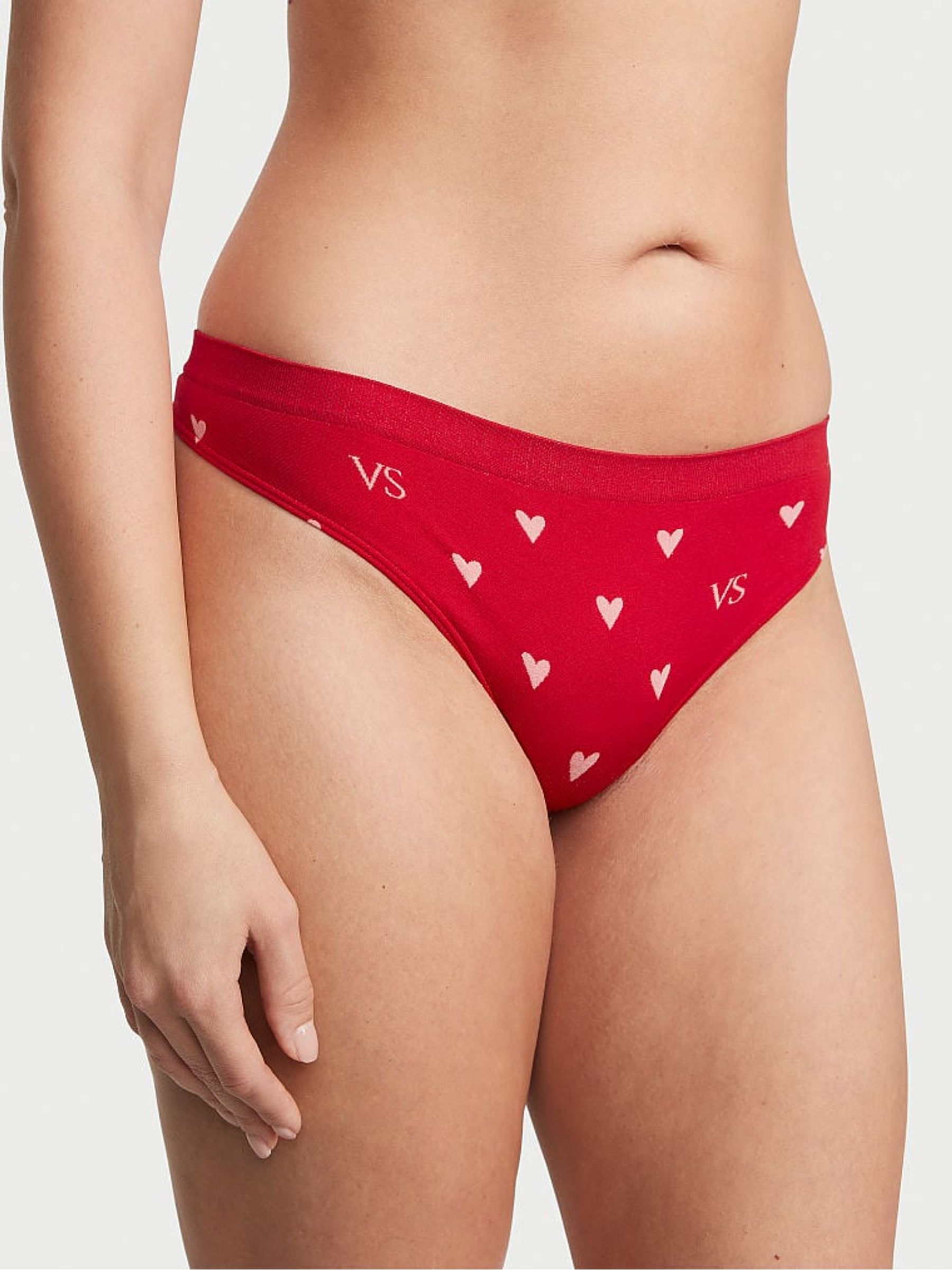 Lipstick Vs Heart Logo Printed Seamless Thong Knickers - Image 1 of 3