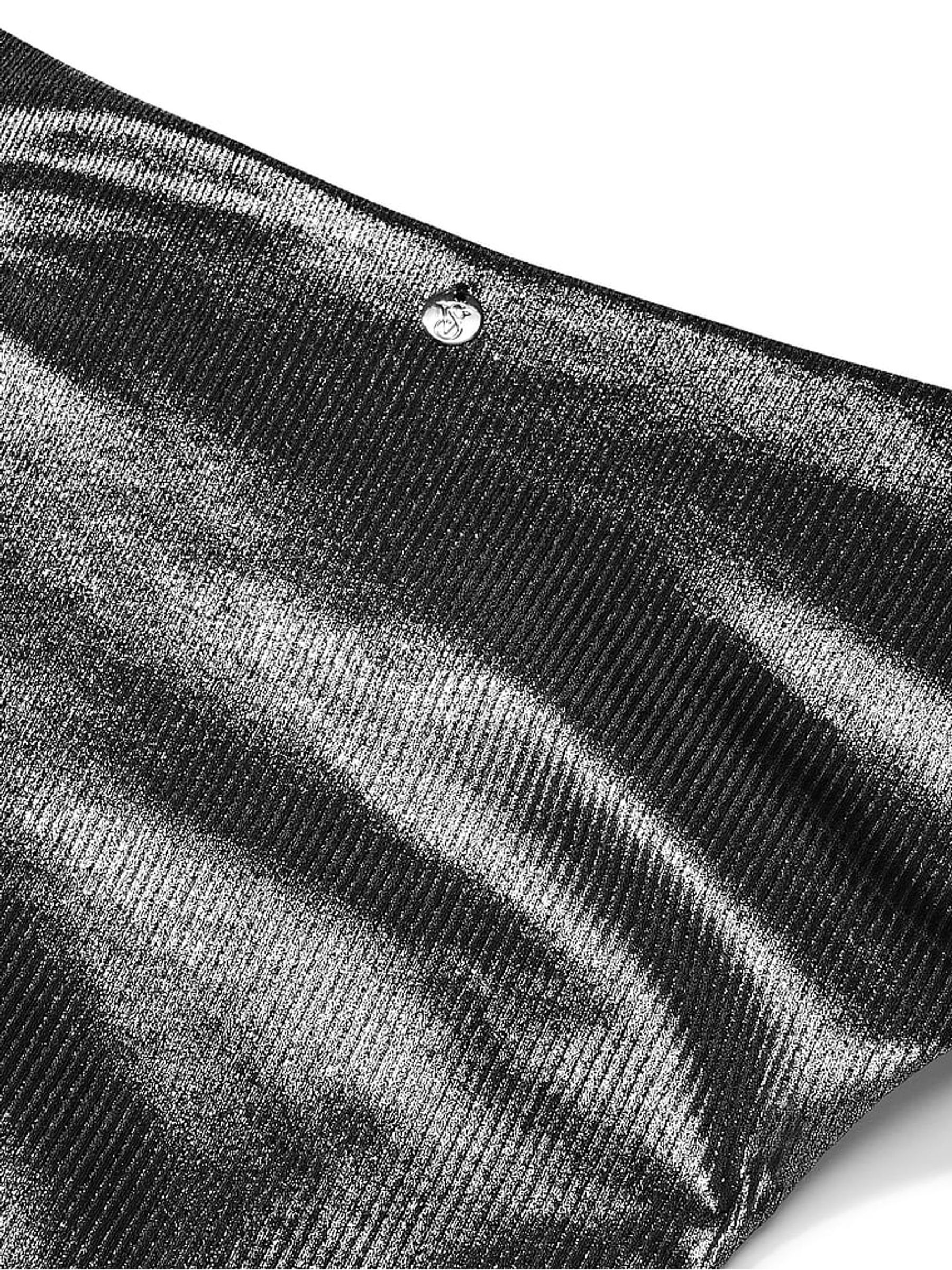 Silver Foil Rib High Waisted Cut Out High Waist Cheeky Swim Bikini Bottom - Image 4 of 4